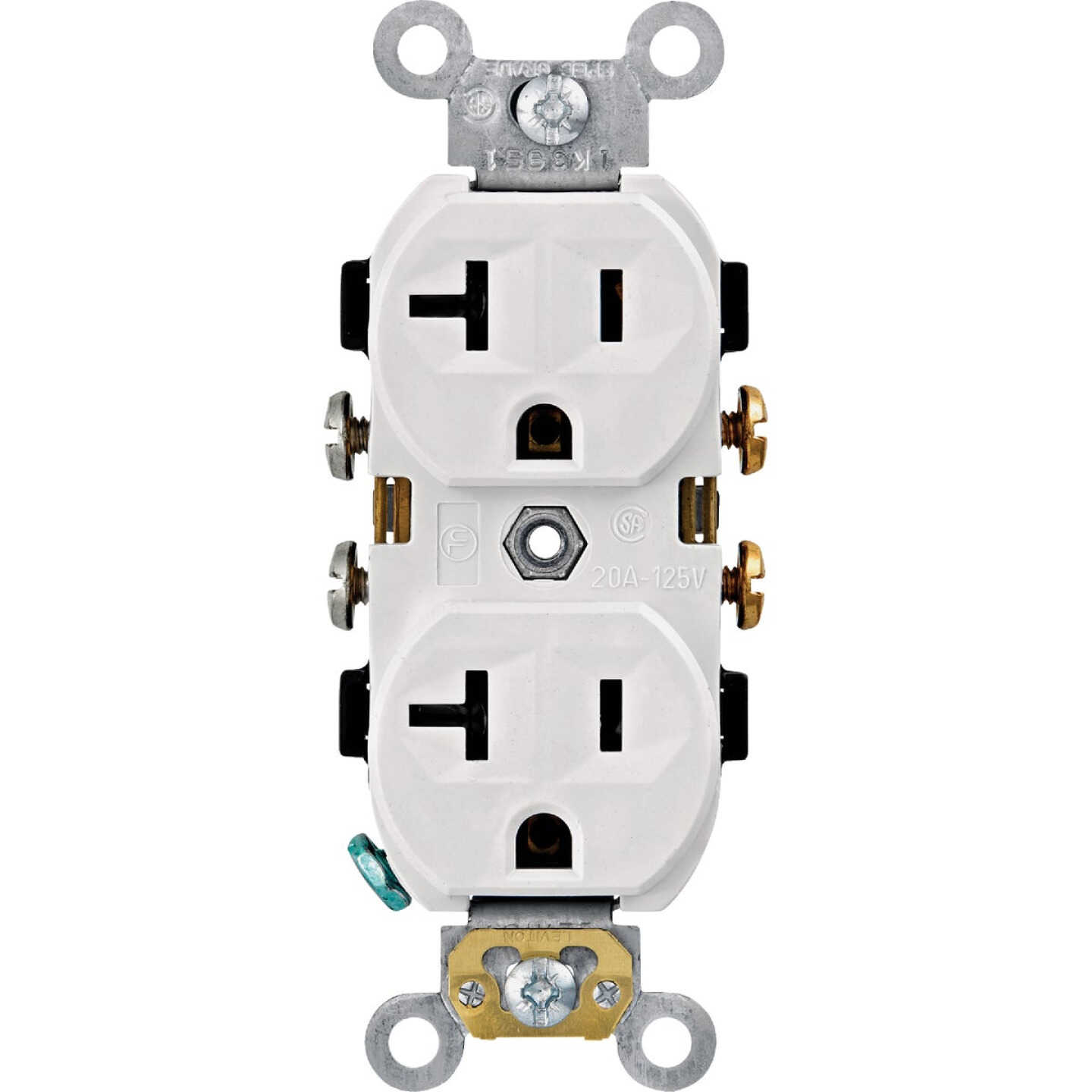 Leviton 20A White Commercial Grade 5-20R Combination Side Back Wire Duplex Outlet Image 1