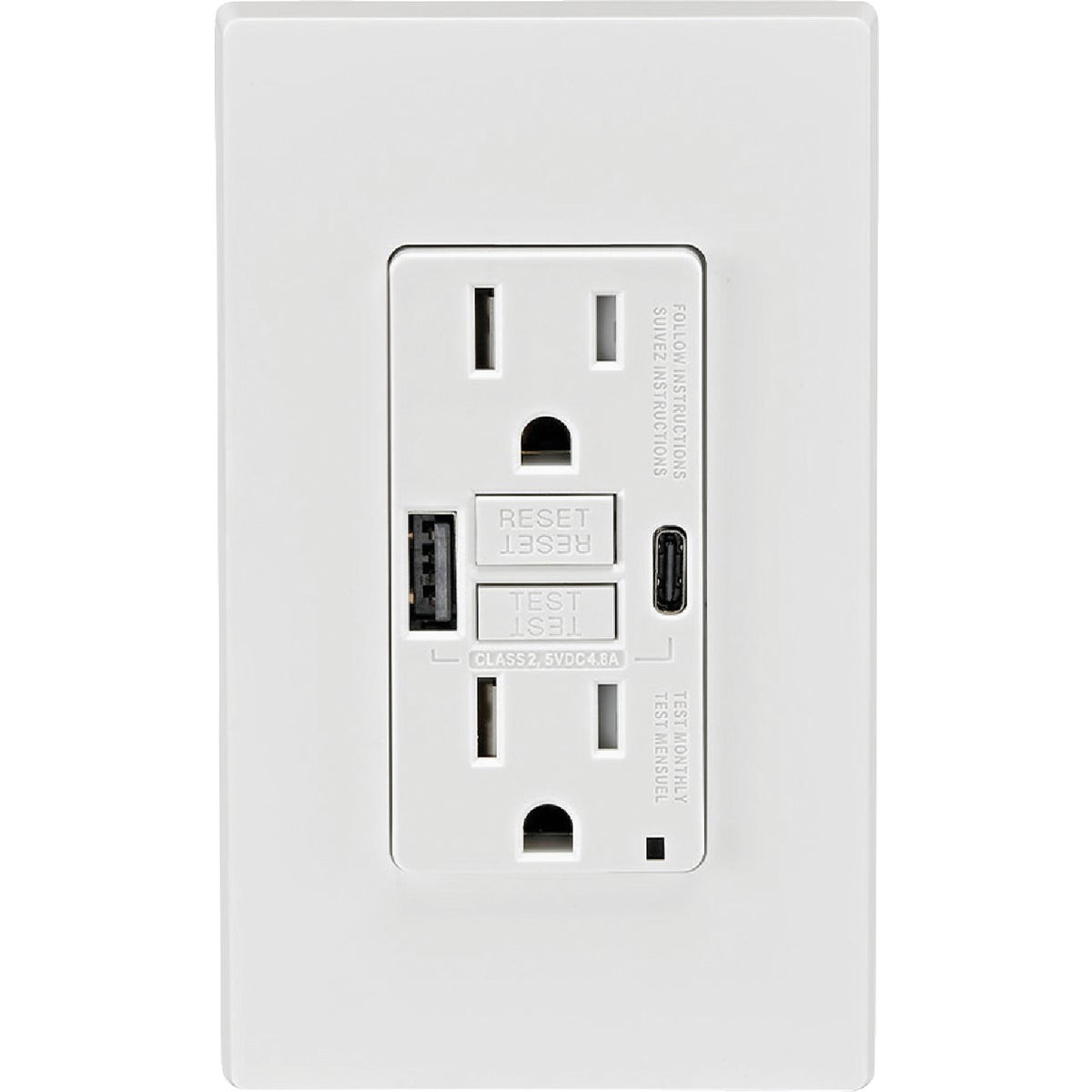 Leviton SmartlockPro White 2-Port USB Charging Outlet with 5-15R Self-Test GFCI In-Wall Charger Duplex Outlet Image 3