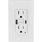 Leviton SmartlockPro White 2-Port USB Charging Outlet with 5-15R Self-Test GFCI In-Wall Charger Duplex Outlet Image 3