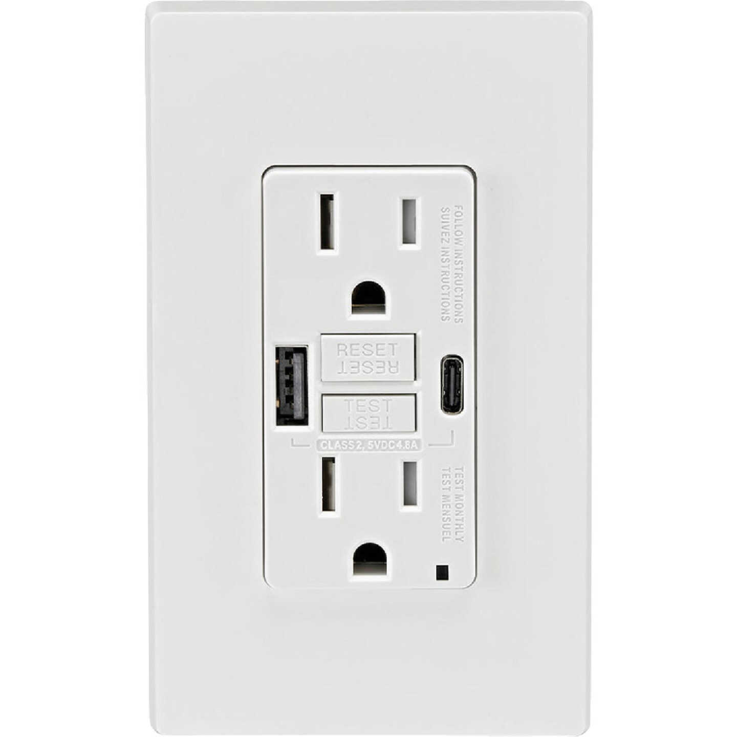 Leviton SmartlockPro White 2-Port USB Charging Outlet with 5-15R Self-Test GFCI In-Wall Charger Duplex Outlet Image 3