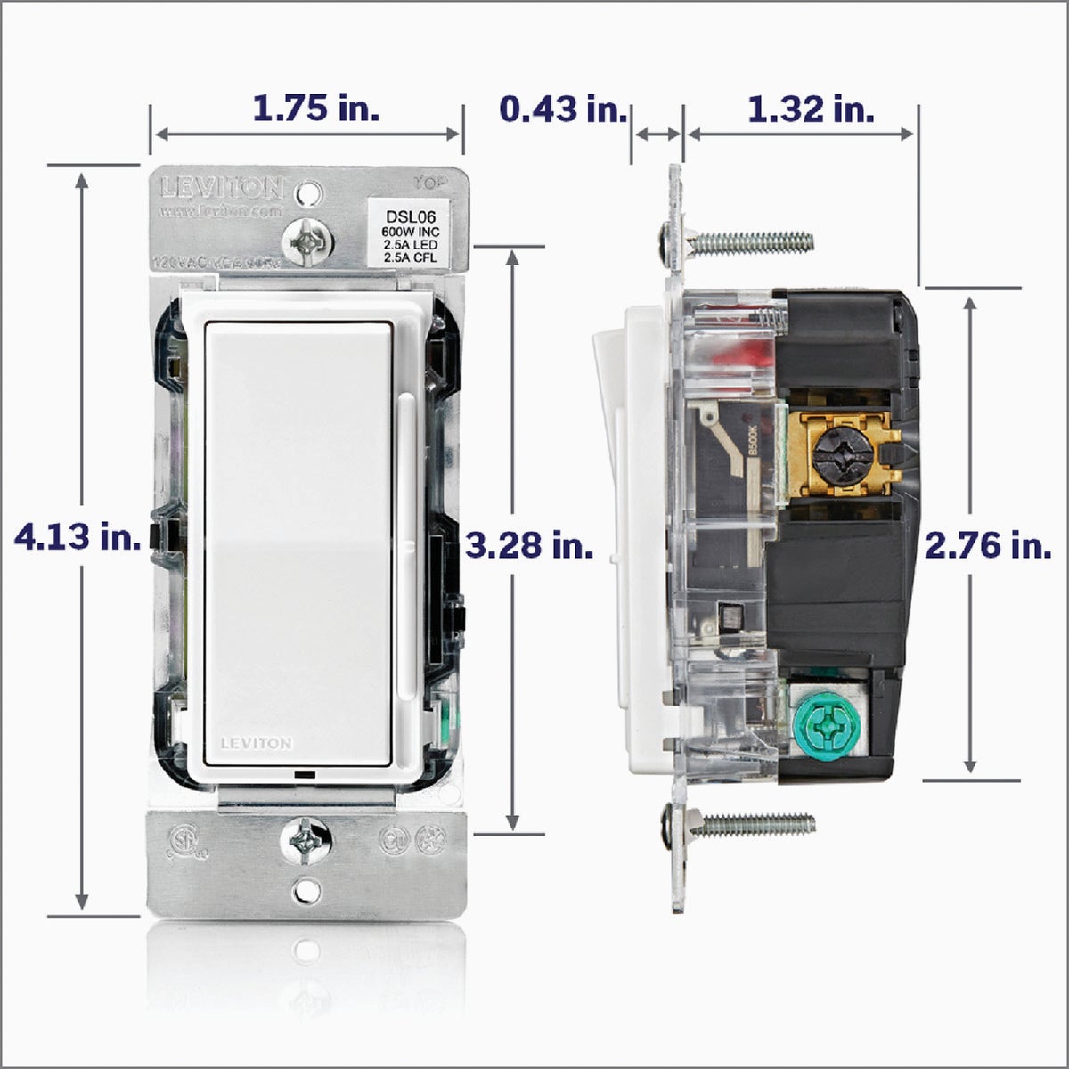 Leviton Decora Incandescent/Halogen/LED White Antimicrobial Treated Rocker Slide Dimmer Image 6