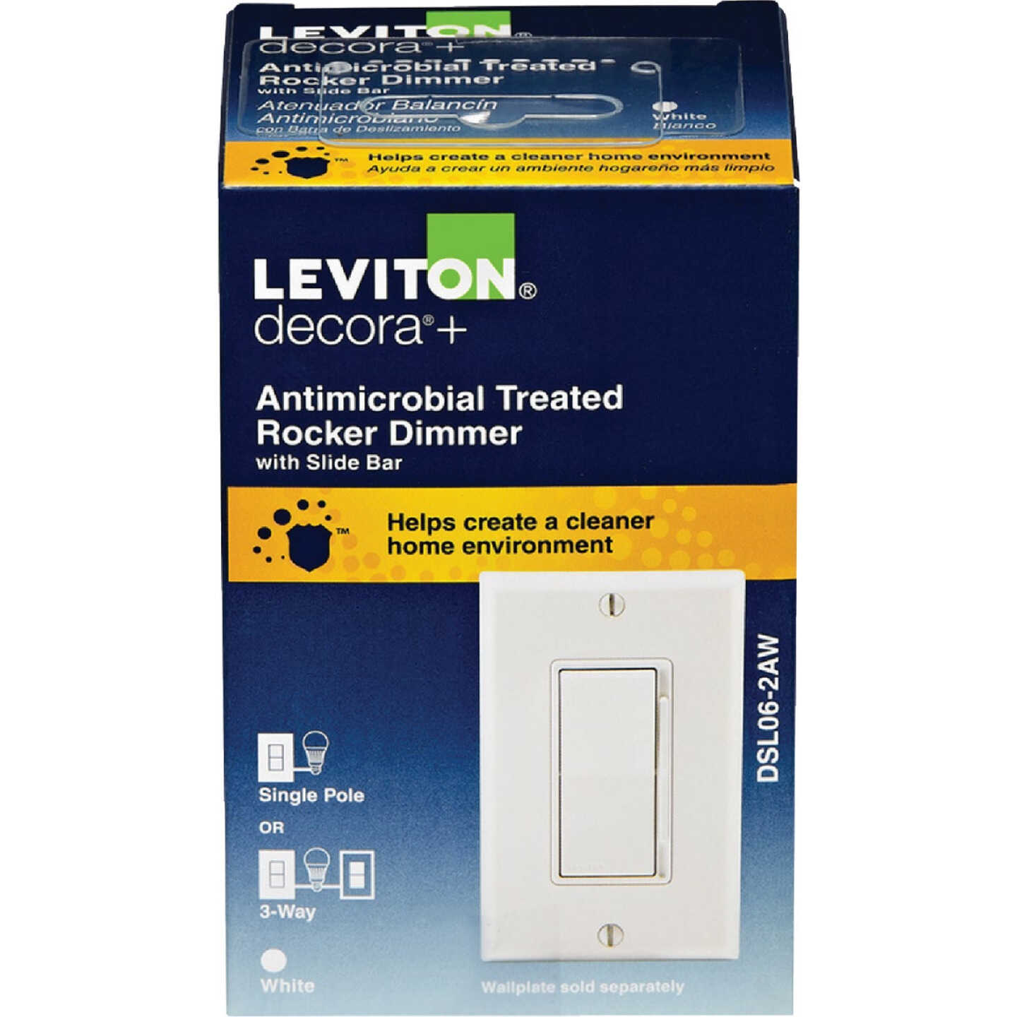 Leviton Decora Incandescent/Halogen/LED White Antimicrobial Treated Rocker Slide Dimmer Image 8