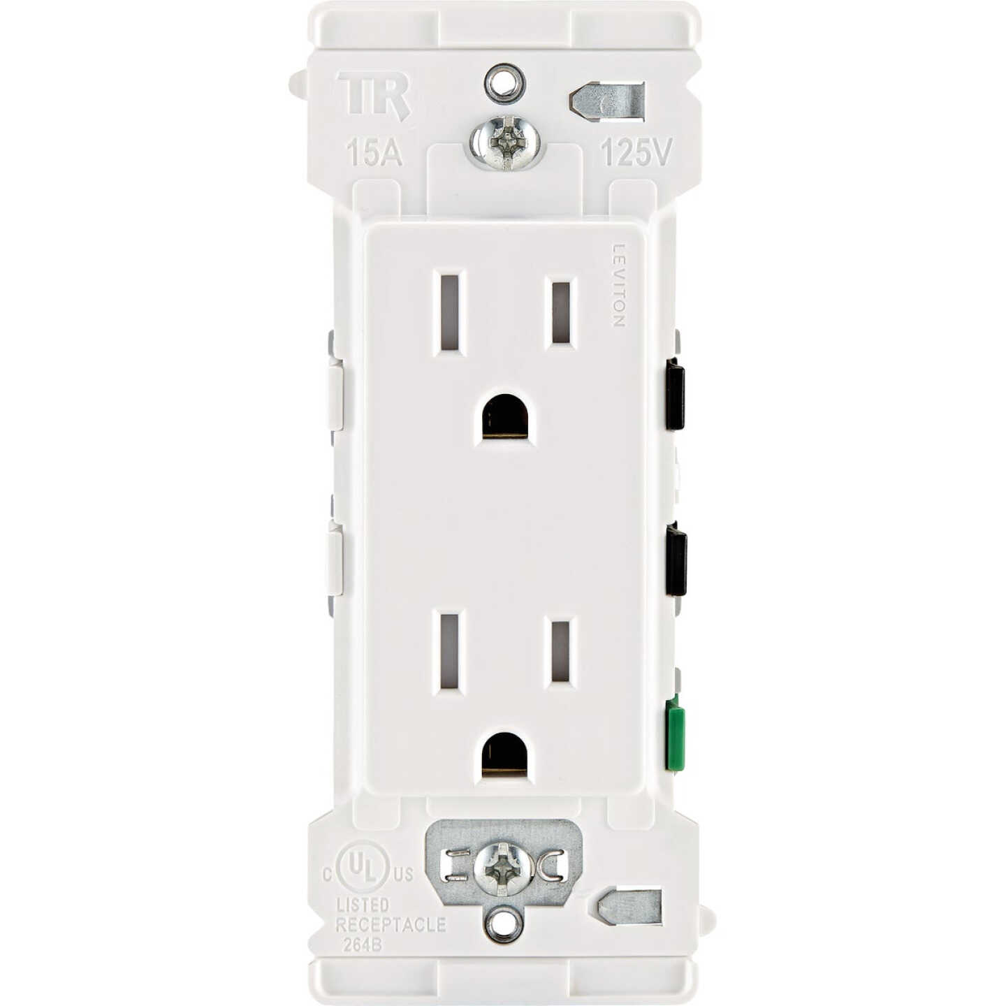Leviton Decora Edge 15A White Residential Grade 5-15R Duplex Outlet Image 1