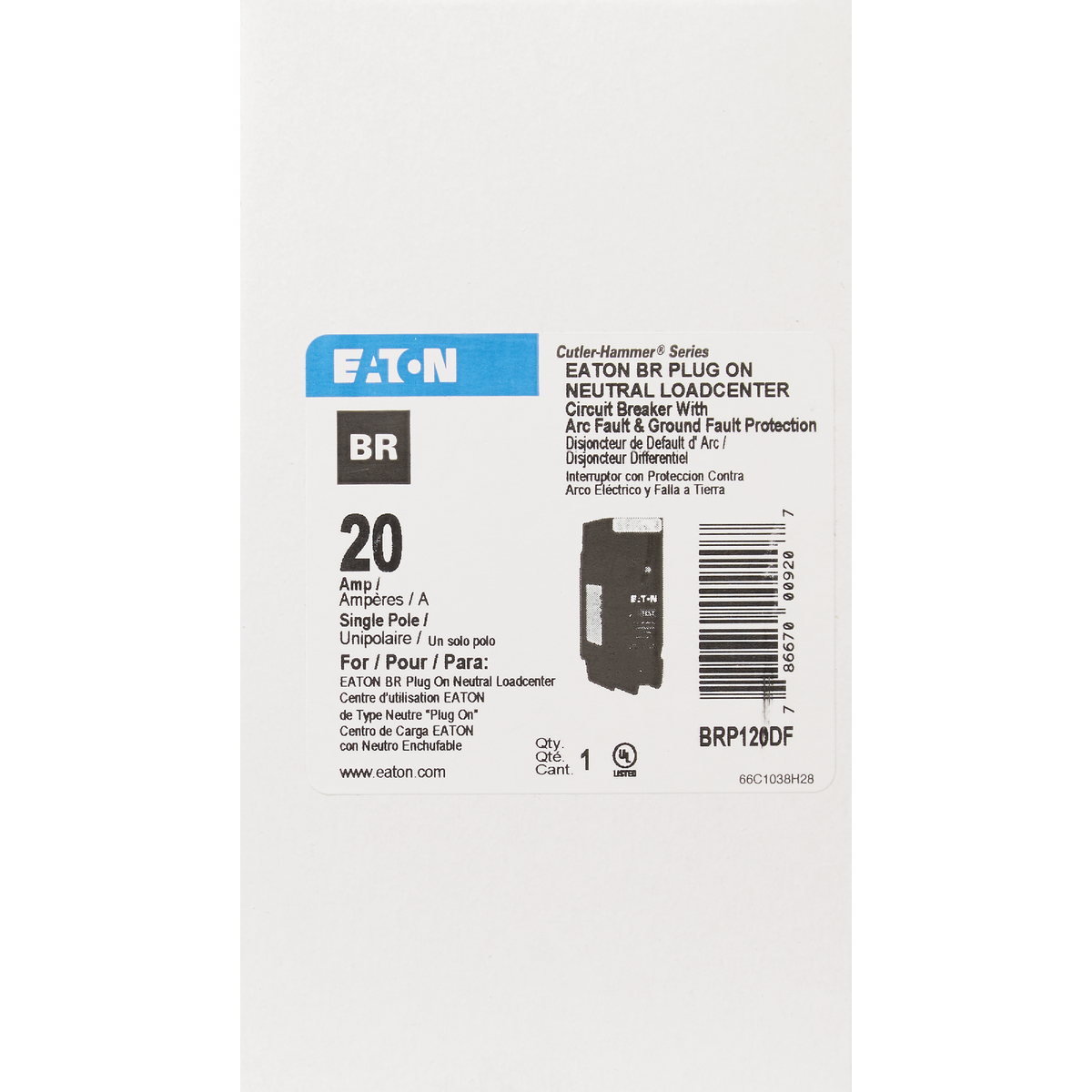 Eaton BR 20A Single-Pole AFCI/GFCI Circuit Breaker Image 2