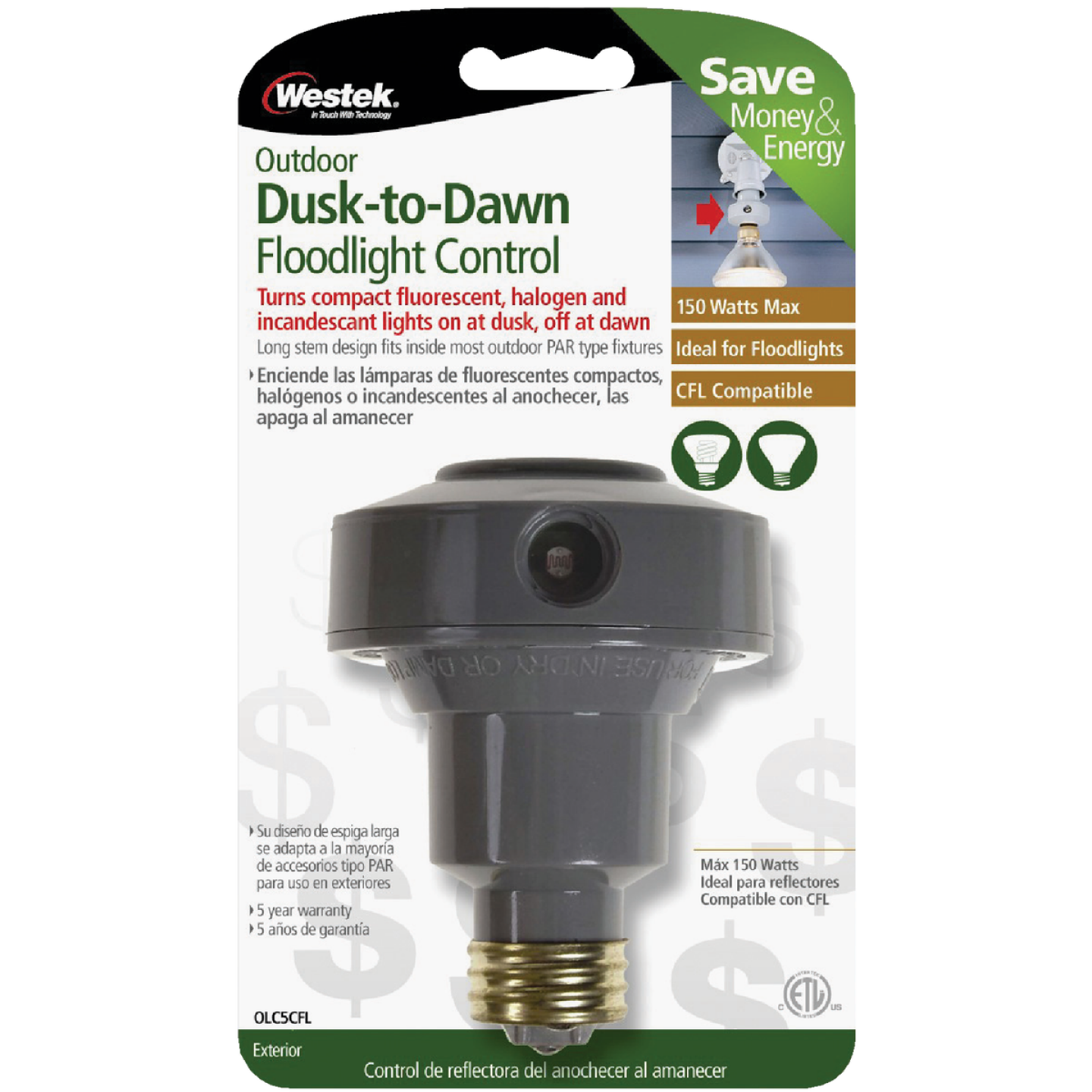 Amerelle Screw-In Gray Floodlight Photocell Lamp Control Image 2