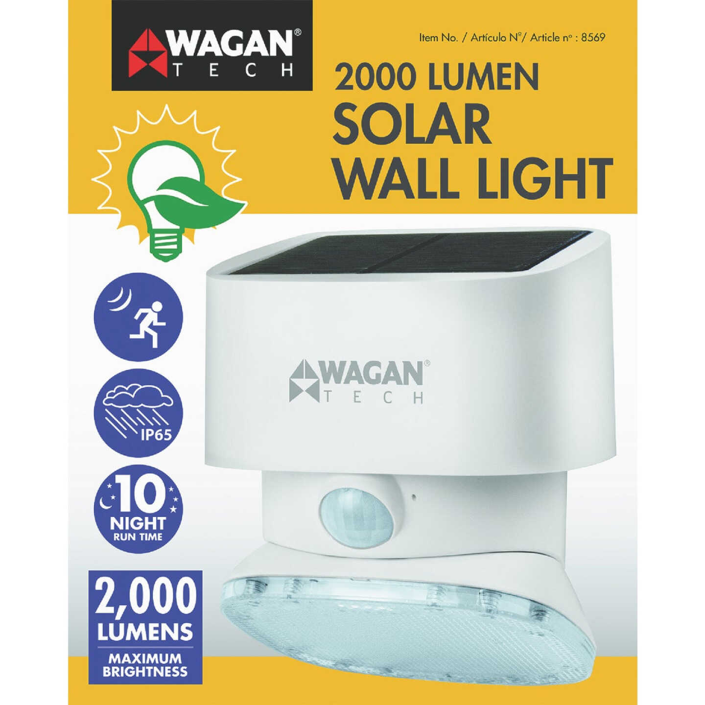 Wagan Tech White Motion Activated Dusk To Dawn 2000 Lm. Solar Wall Light Image 5