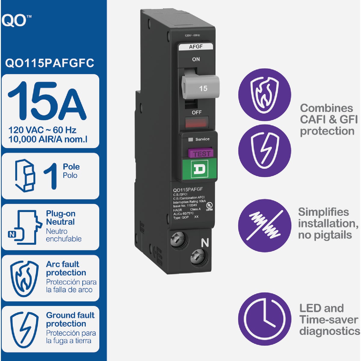 Square D QO 15A Single-Pole Dual Function Circuit Breaker Image 2