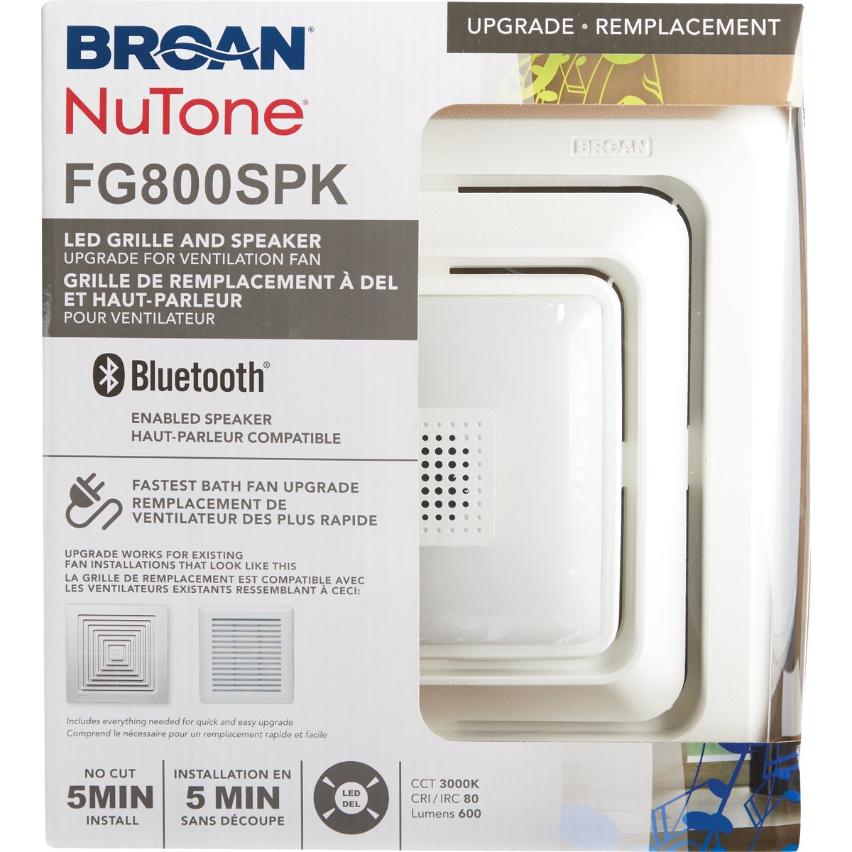 Broan-NuTone Sensonic 11 In. x 9-3/4 In. x 2 In. White Bath Exhaust Fan Upgrade Kit with Bluetooth Speaker & LED Light Image 2