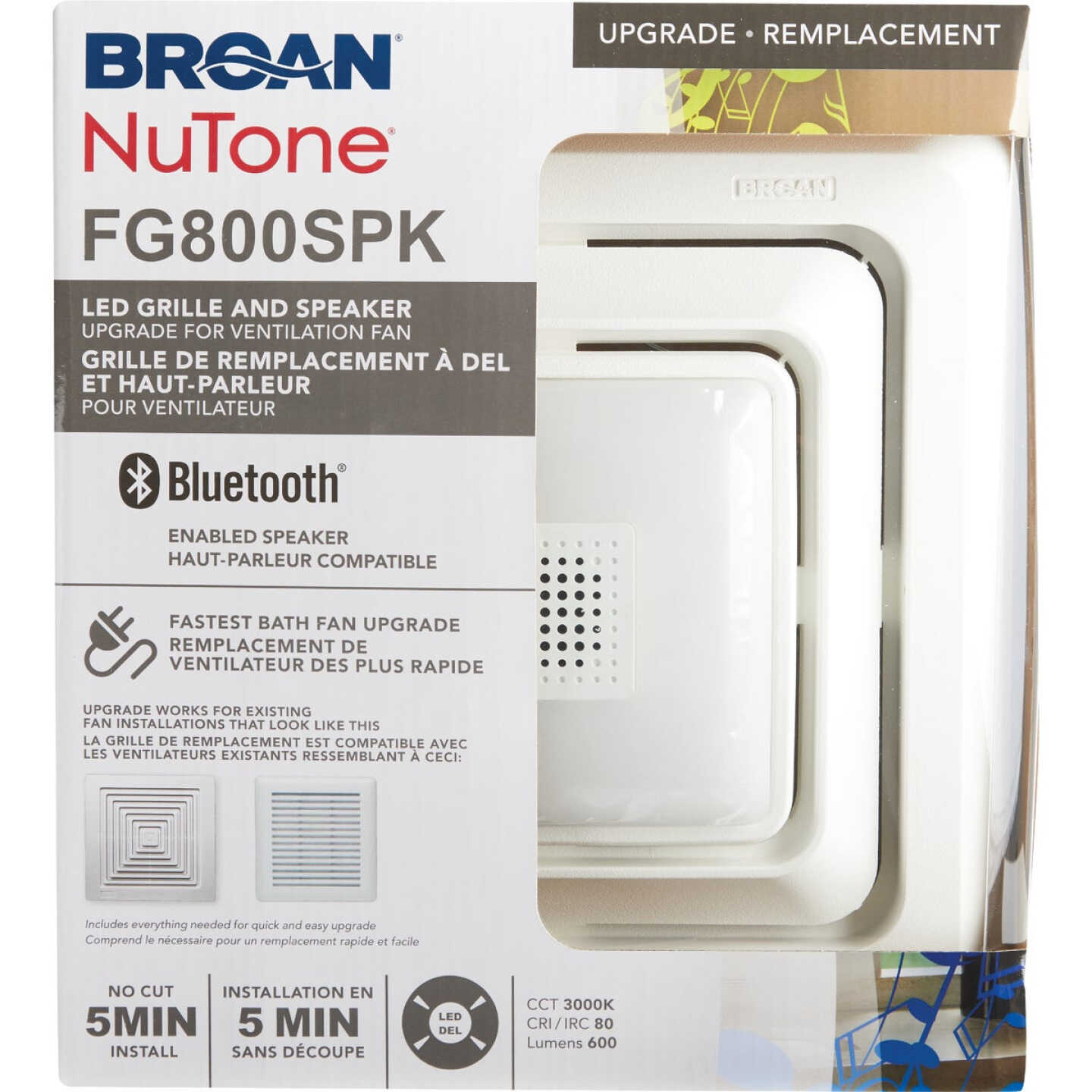Broan-NuTone Sensonic 11 In. x 9-3/4 In. x 2 In. White Bath Exhaust Fan Upgrade Kit with Bluetooth Speaker & LED Light Image 2