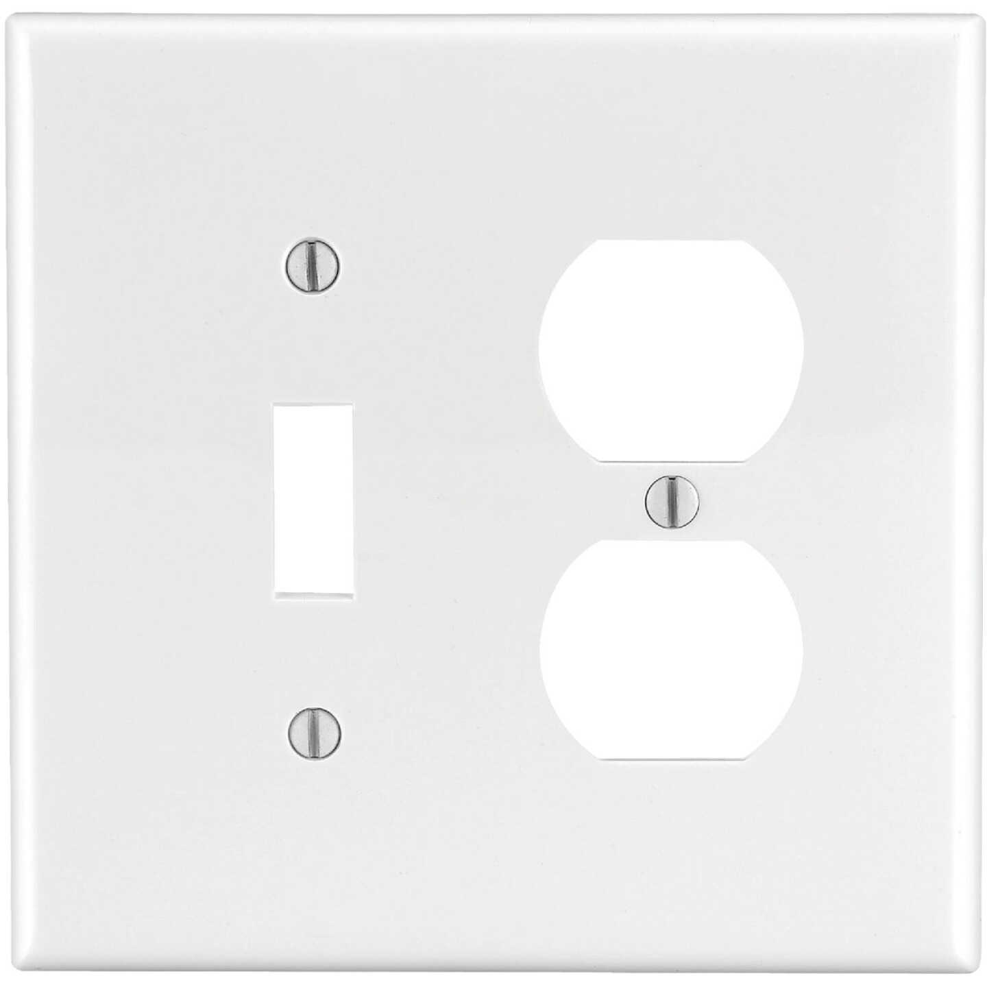 Leviton Mid-Way 2-Gang Thermoplastic Nylon Single Toggle/Duplex Outlet Wall Plate, White Image 1