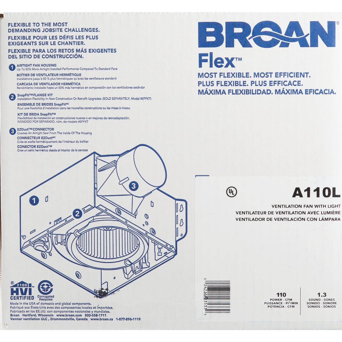 Broan-NuTone 110 CFM 1.3 Sones 120V Bath Exhaust Fan with Light Image 3