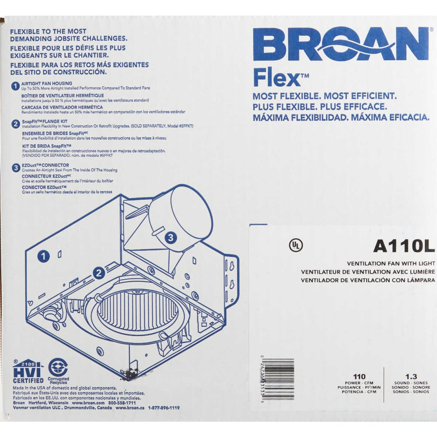 Broan-NuTone 110 CFM 1.3 Sones 120V Bath Exhaust Fan with Light Image 3