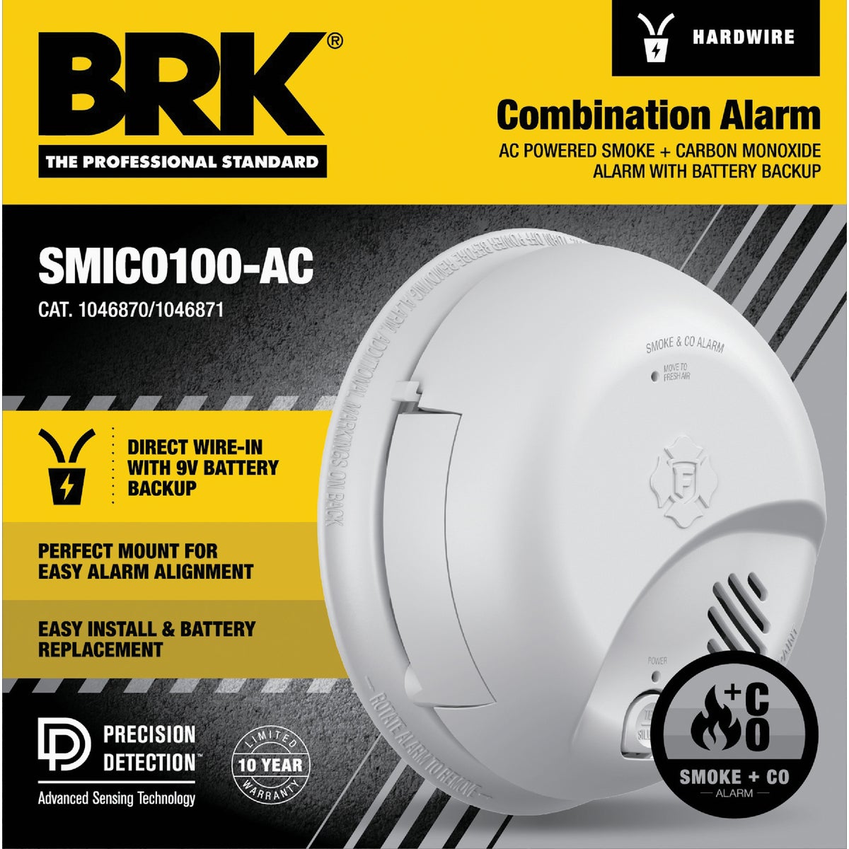 BRK SMICO100-AC 2-in-1 Interconnect Hardwire Ionization Smoke & Carbon Monoxide Alarm