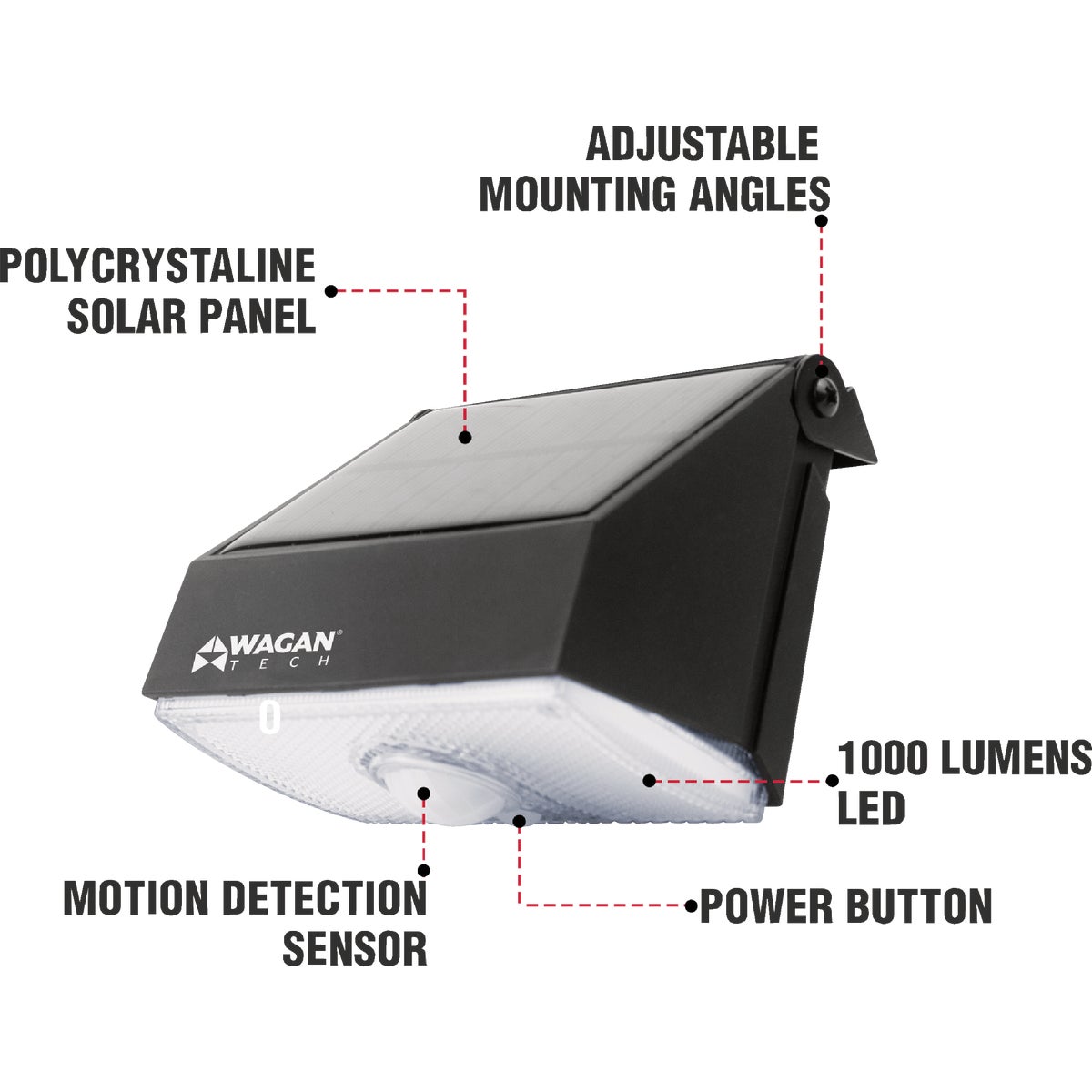 Wagan Tech Black Motion Activated Dusk To Dawn 1000 Lm. Solar Wall Light Image 5