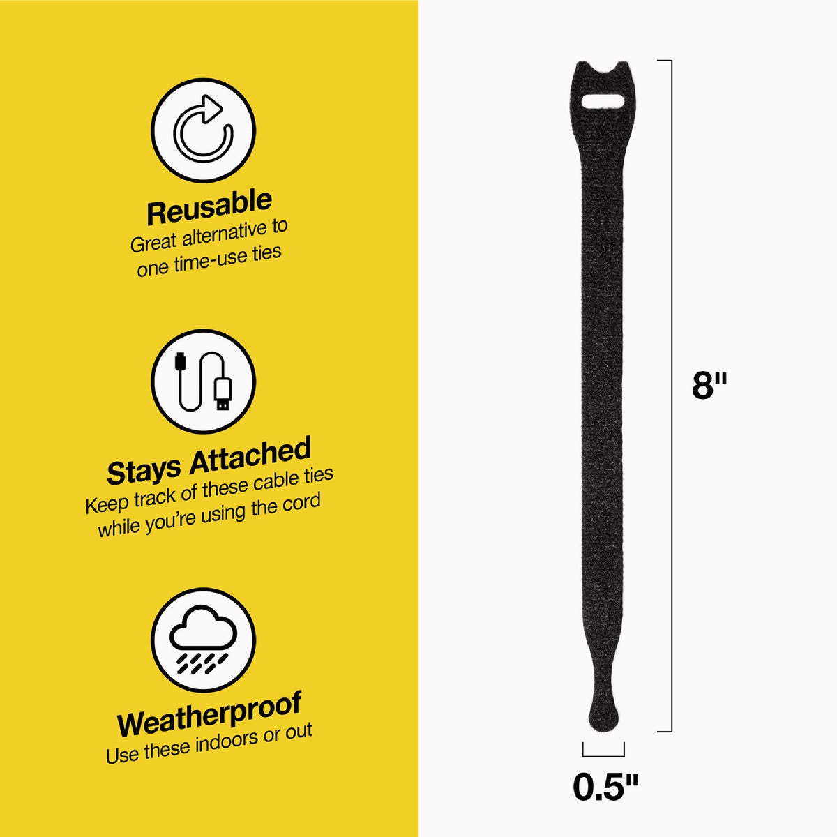 Wrap-It Storage 8 In. Black Self-Gripping Cable Tie Roll (50-Pack) Image 6