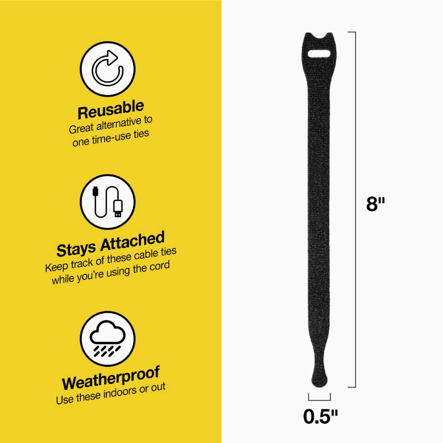 Wrap-It Storage 8 In. Black Self-Gripping Cable Tie Roll (50-Pack) Image 6