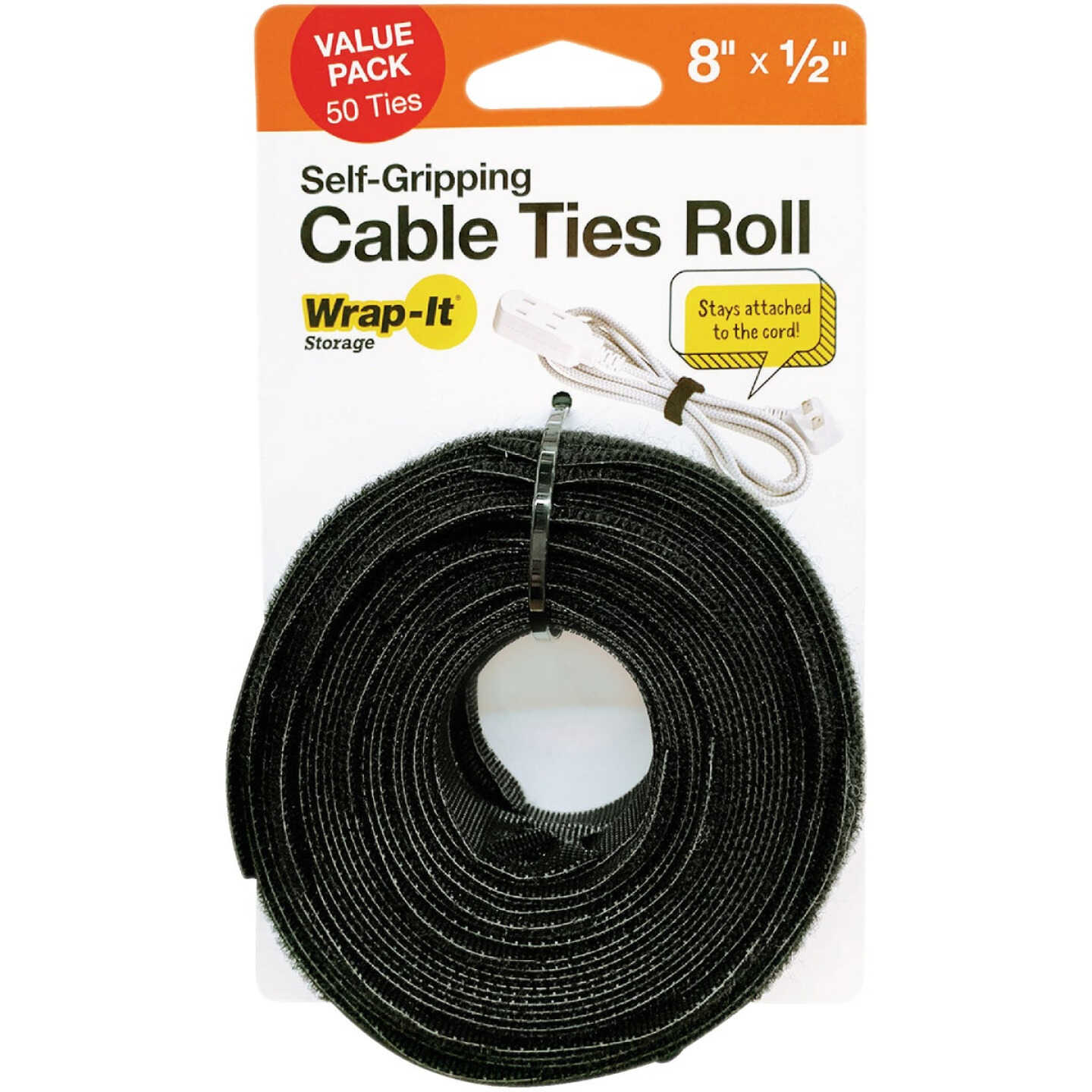 Wrap-It Storage 8 In. Black Self-Gripping Cable Tie Roll (50-Pack) Image 7