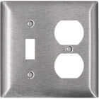 Leviton 2-Gang Stainless Steel Single Toggle/Duplex Magnetic C-Series Wall Plate, Stainless Steel Image 1