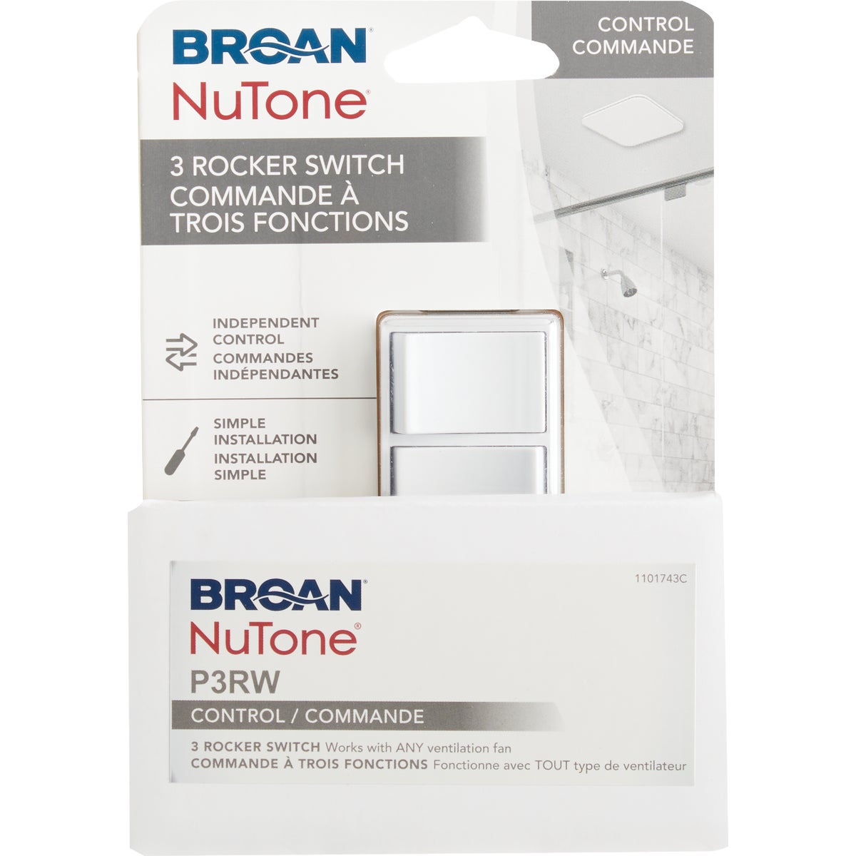Broan-NuTone 3-Function 15A 120V White Rocker Switch for Bathroom Exhaust Fan Image 5