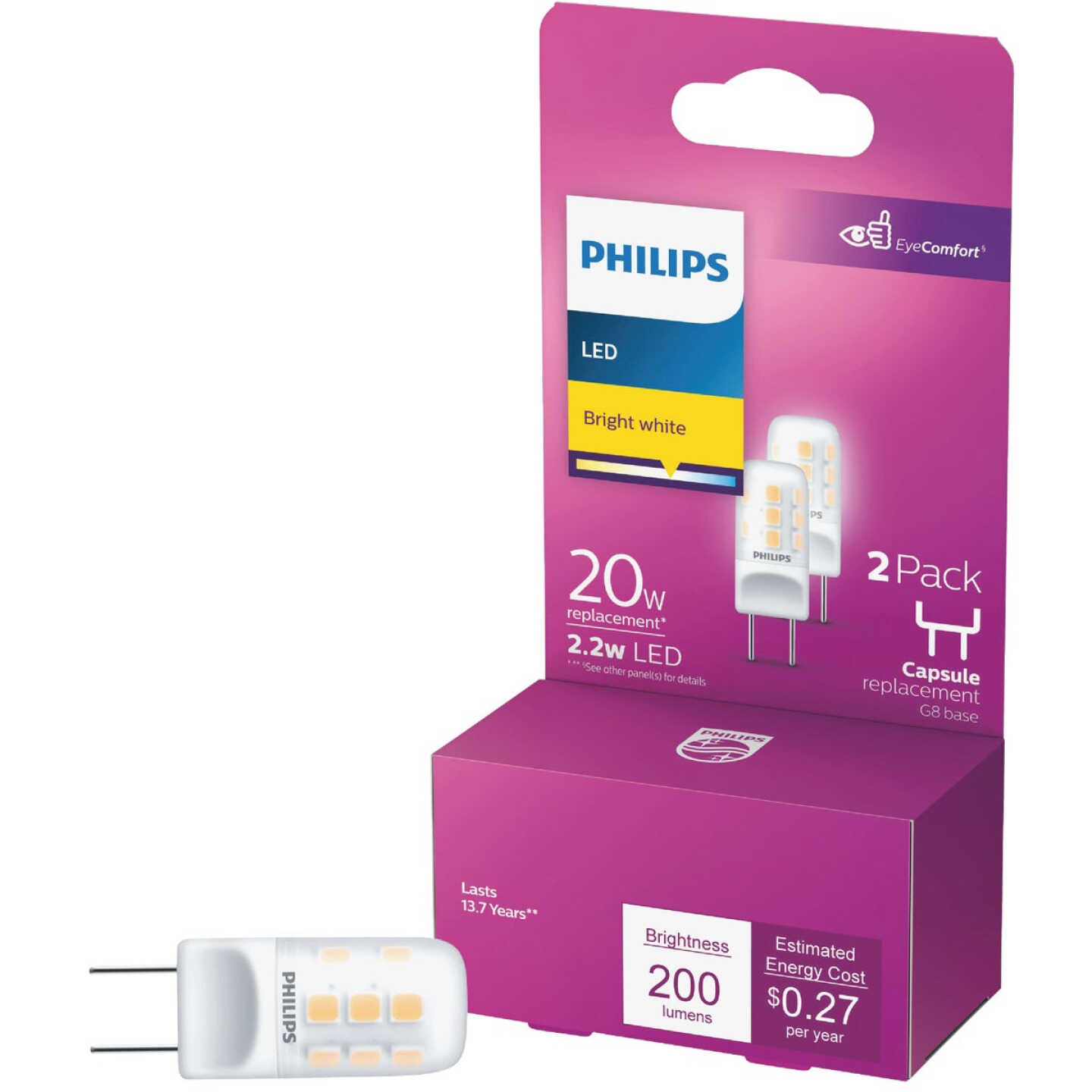 Philips 20W Equivalent T4 G8 Bi-Pin Base LED Special Purpose Light Bulb (2-Pack) Image 1