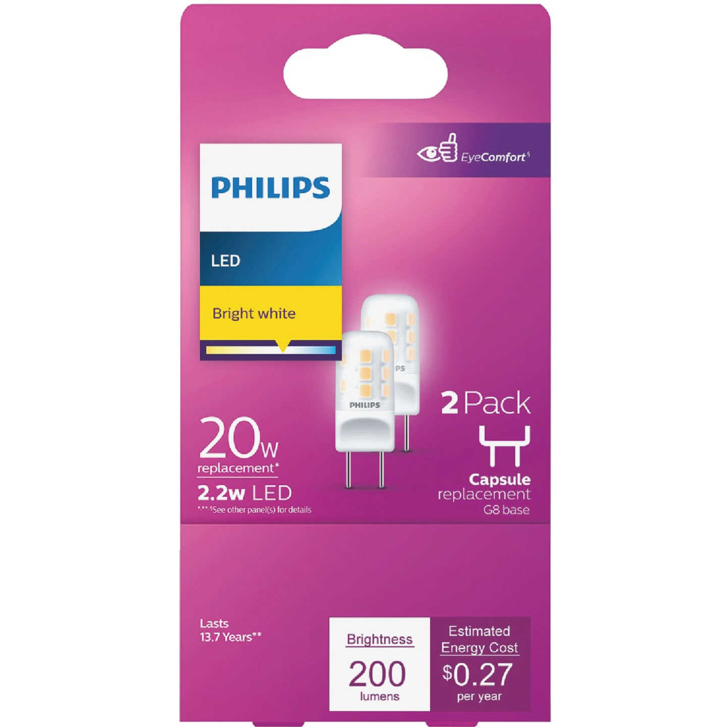 Philips 20W Equivalent T4 G8 Bi-Pin Base LED Special Purpose Light Bulb (2-Pack) Image 2