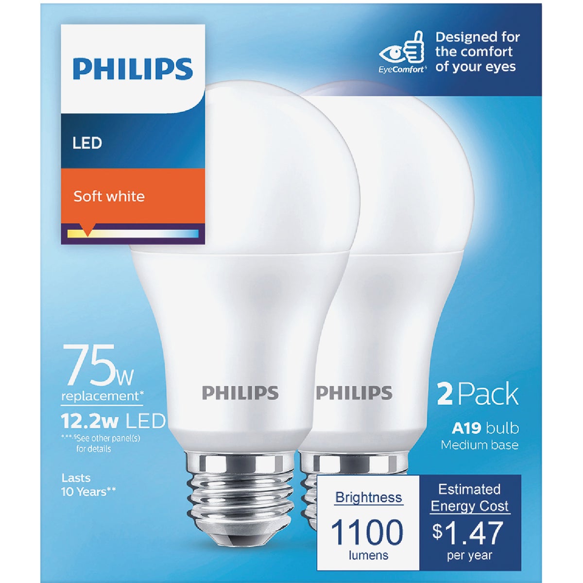 Philips 75W Equivalent Soft White A19 Medium LED Light Bulb (2-Pack) Image 2