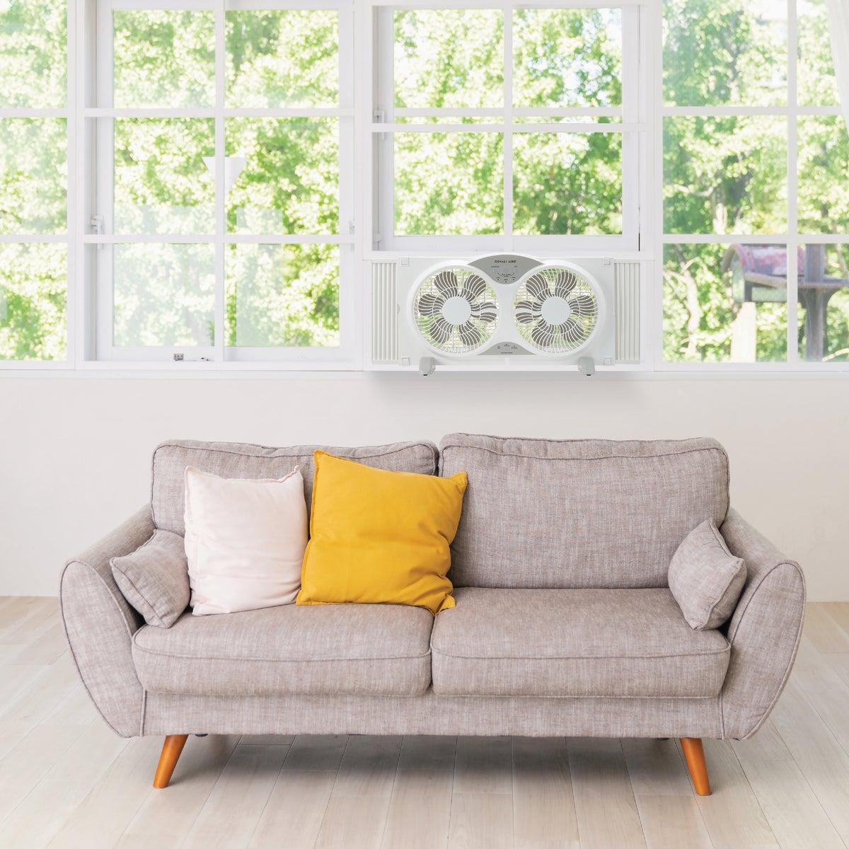 Denali Aire 9 In. 3-Speed Reversible White Twin Window Fan with Thermostat & Remote Control Image 2