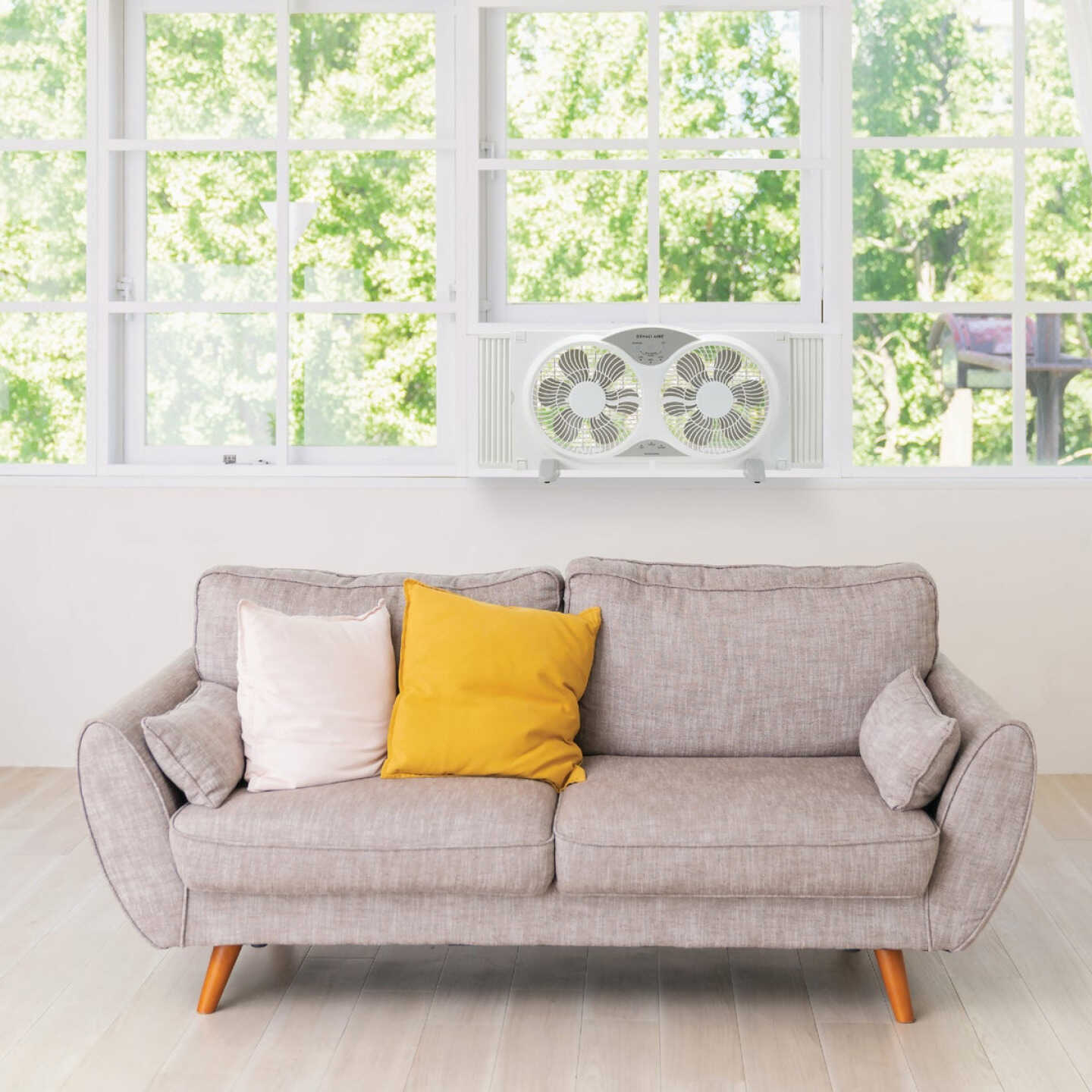 Denali Aire 9 In. 3-Speed Reversible White Twin Window Fan with Thermostat & Remote Control Image 2