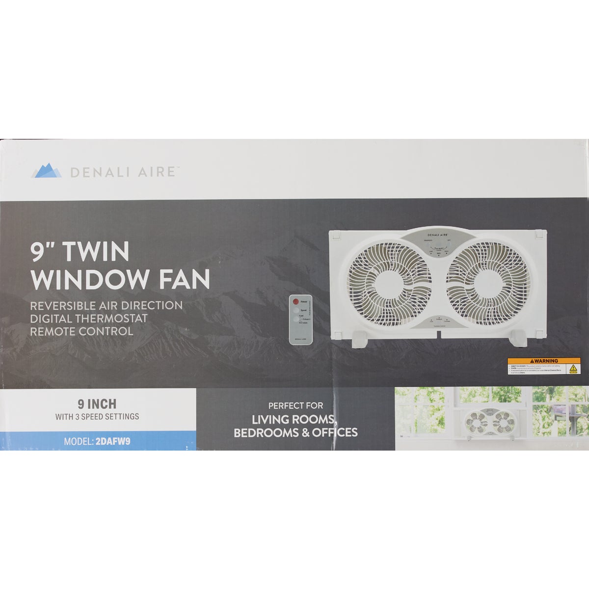 Denali Aire 9 In. 3-Speed Reversible White Twin Window Fan with Thermostat & Remote Control Image 3