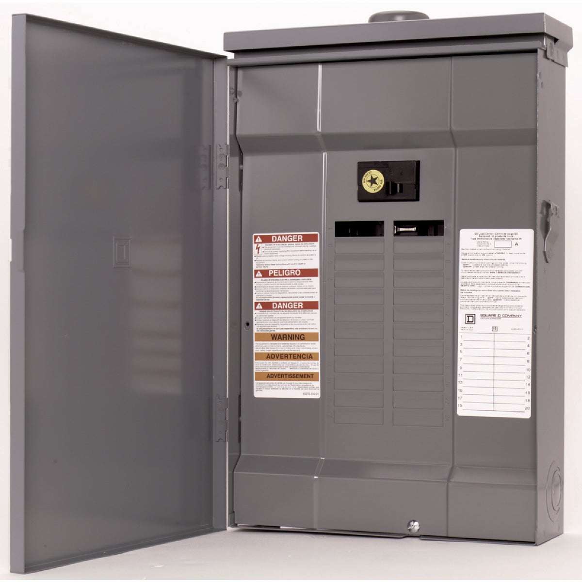 Square D QO 100A 24-Space 34-Circuit Raintight Main Breaker Plug-on Neutral Load Center