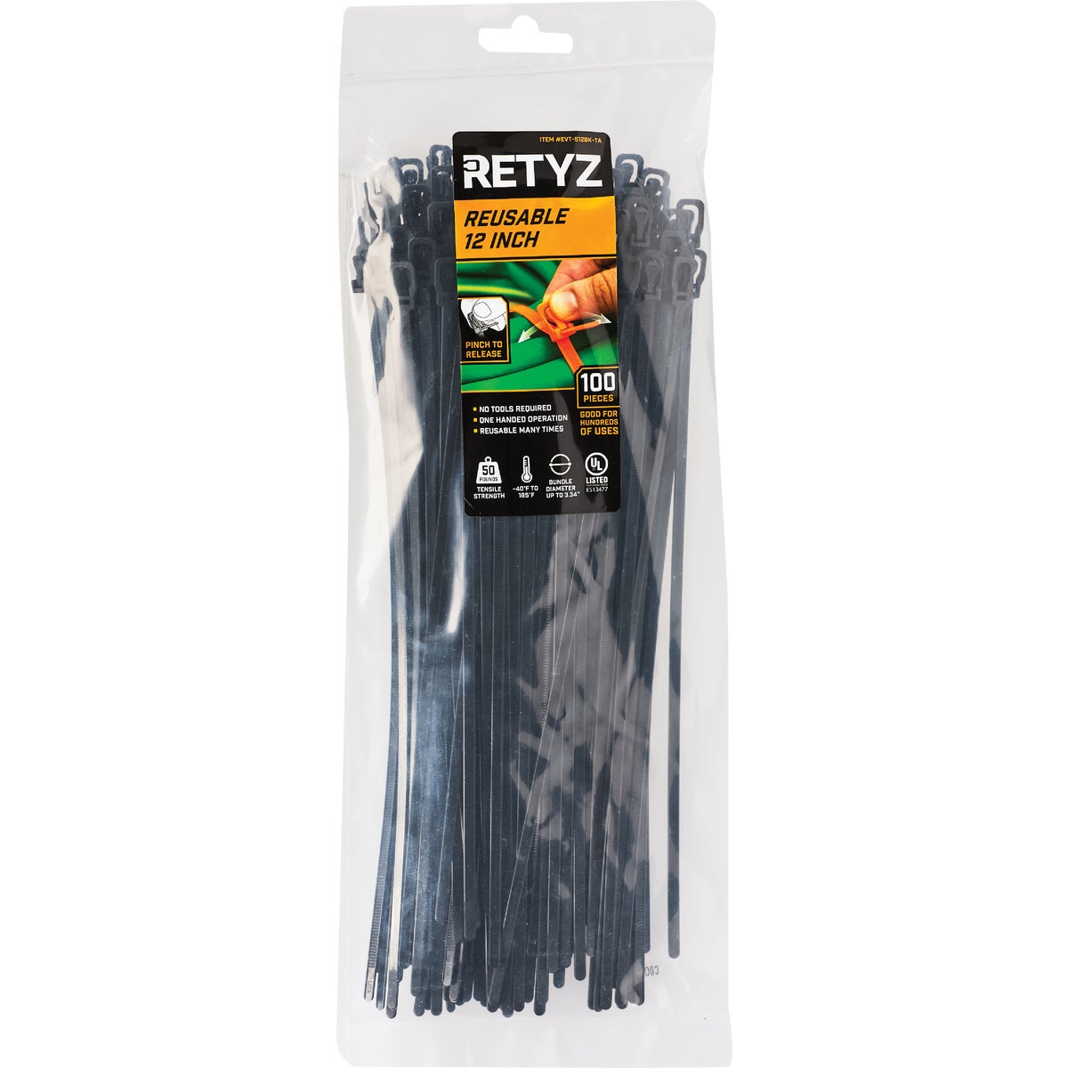 RETYZ EveryTie 12 In. Black Releasable Tie (100-Pack) Image 2