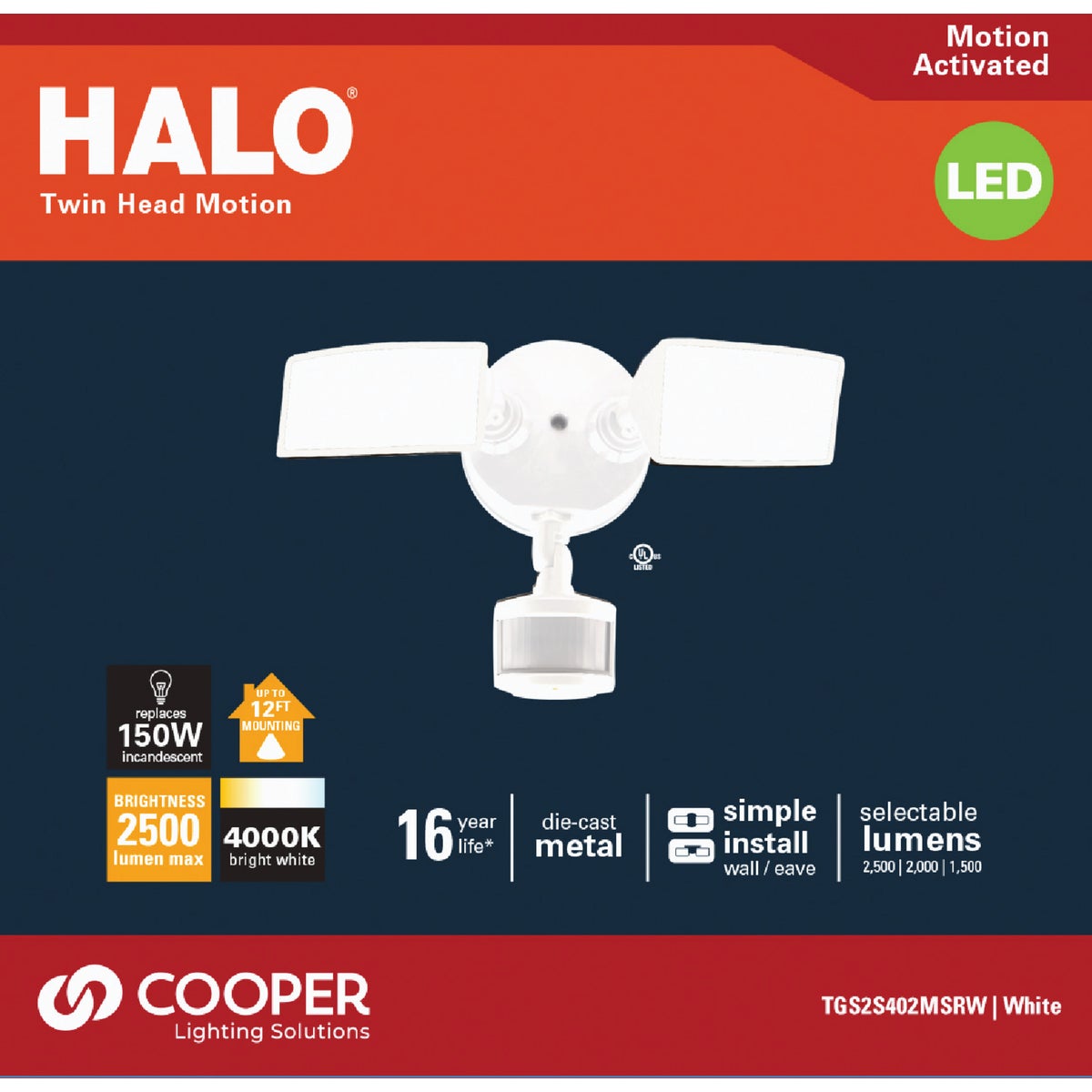 Halo Lumen Selectable White Square Head Motion Activated LED Floodlight Fixture Image 2