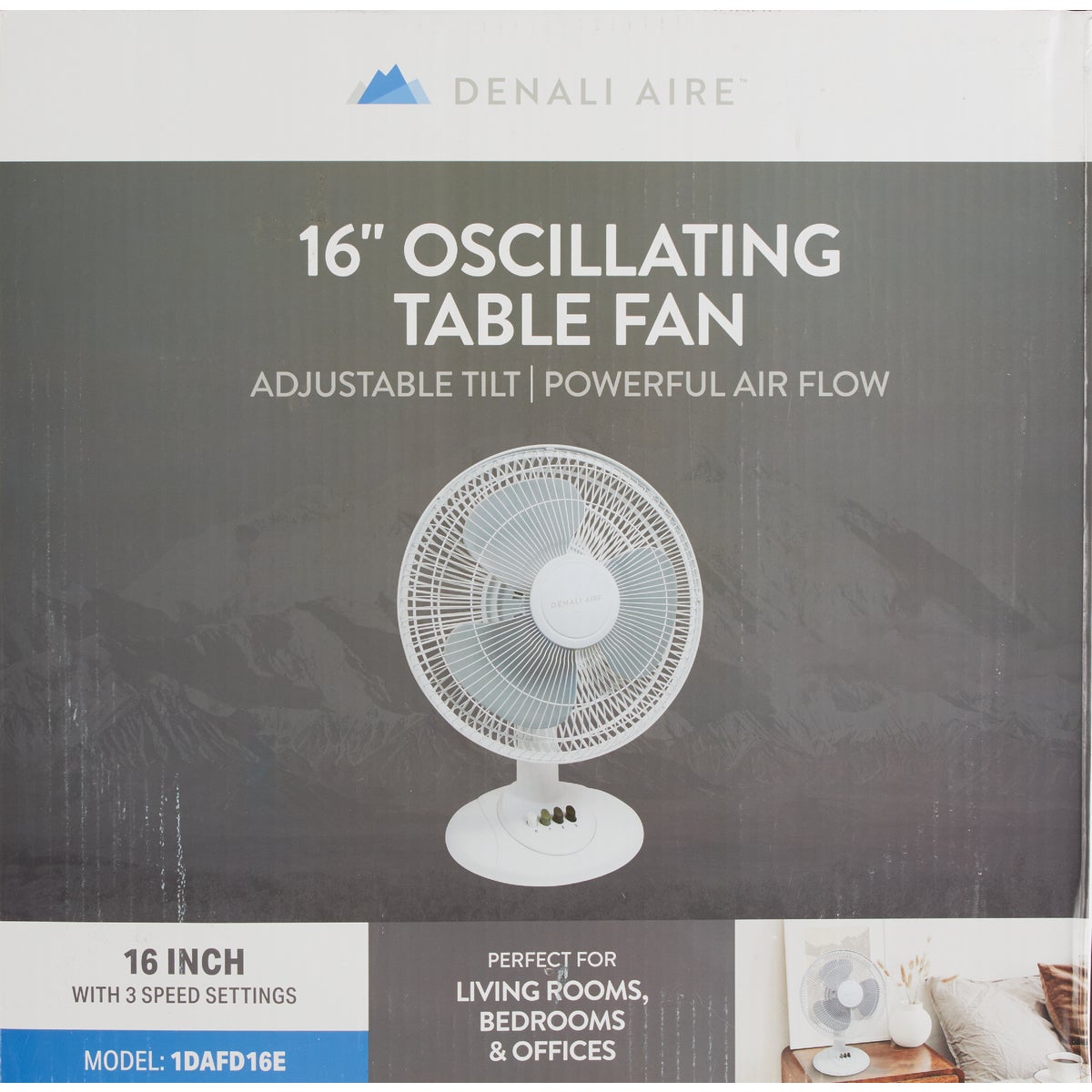 Denali Aire 16 In. White 3-Speed Oscillating Table Fan Image 3