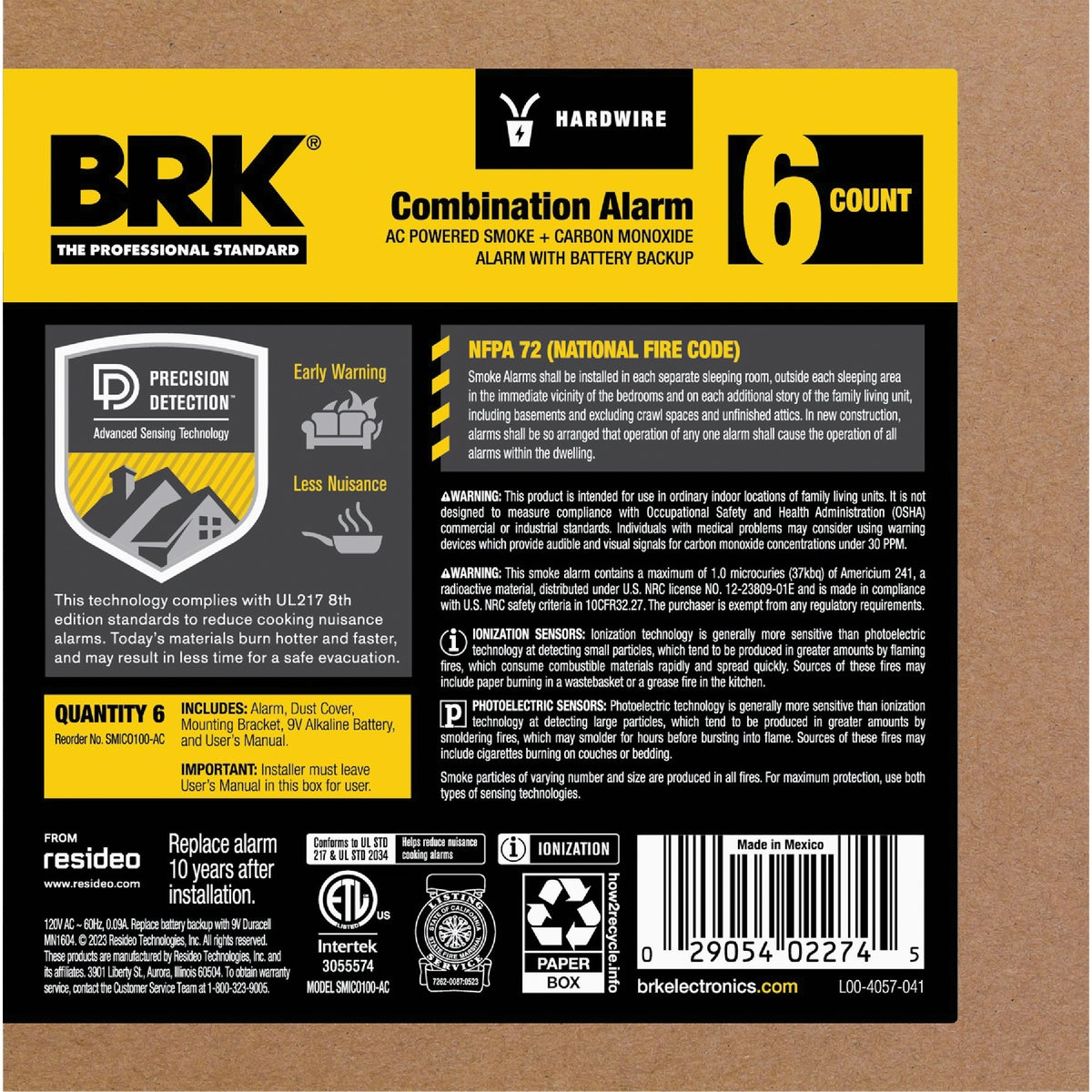 BRK SMICO100-AC 2-in-1 Interconnect Hardwire Ionization Smoke & Carbon Monoxide Alarm (6-Pack) Image 2