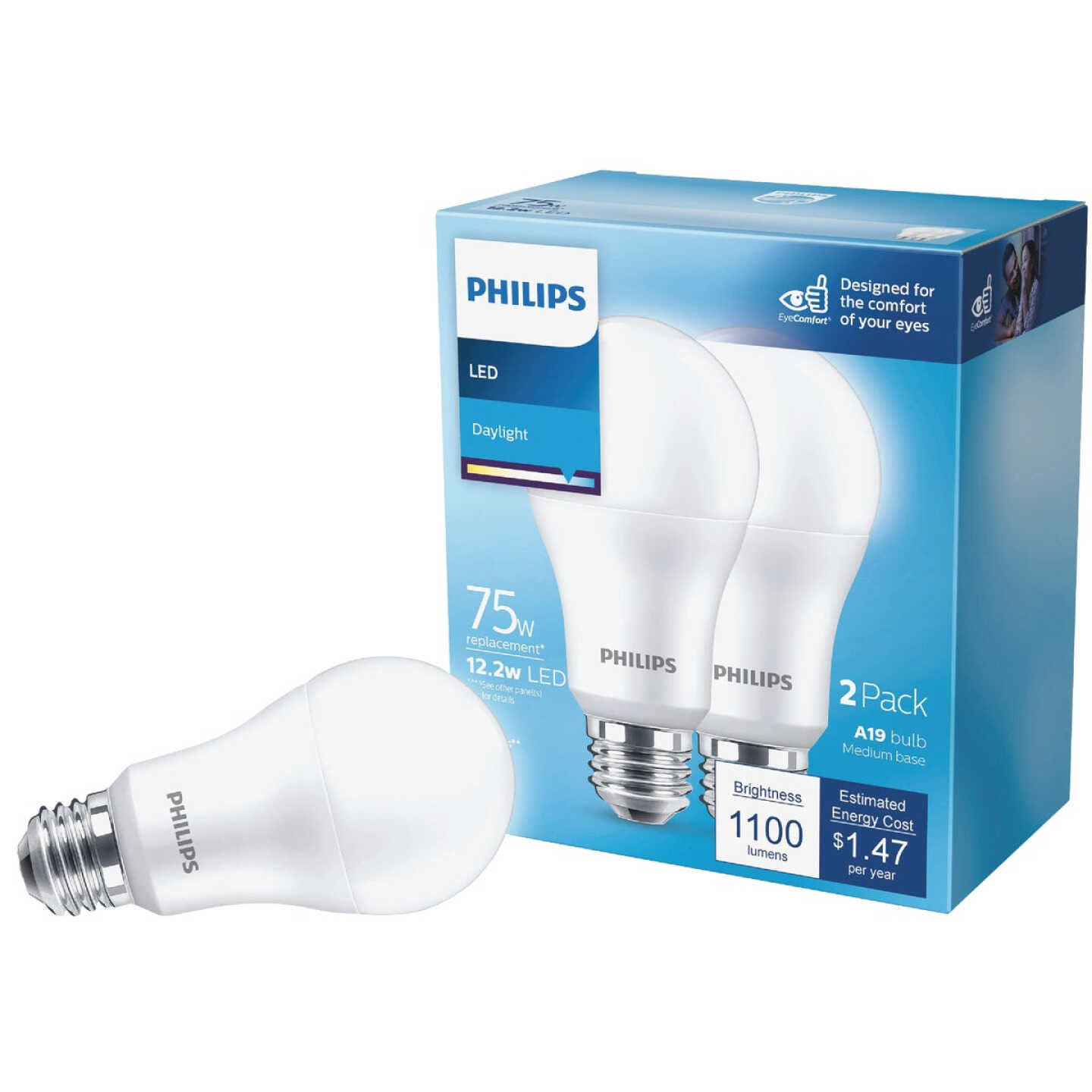 Philips 75W Equivalent Daylight A19 Medium LED Light Bulb (2-Pack) Image 1