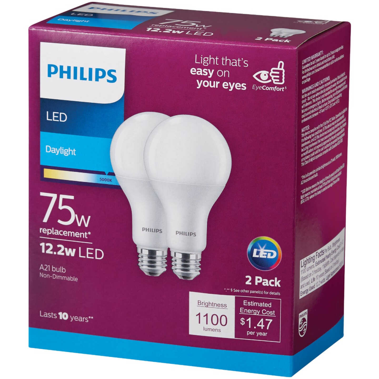 Philips 75W Equivalent Daylight A19 Medium LED Light Bulb (2-Pack) Image 4