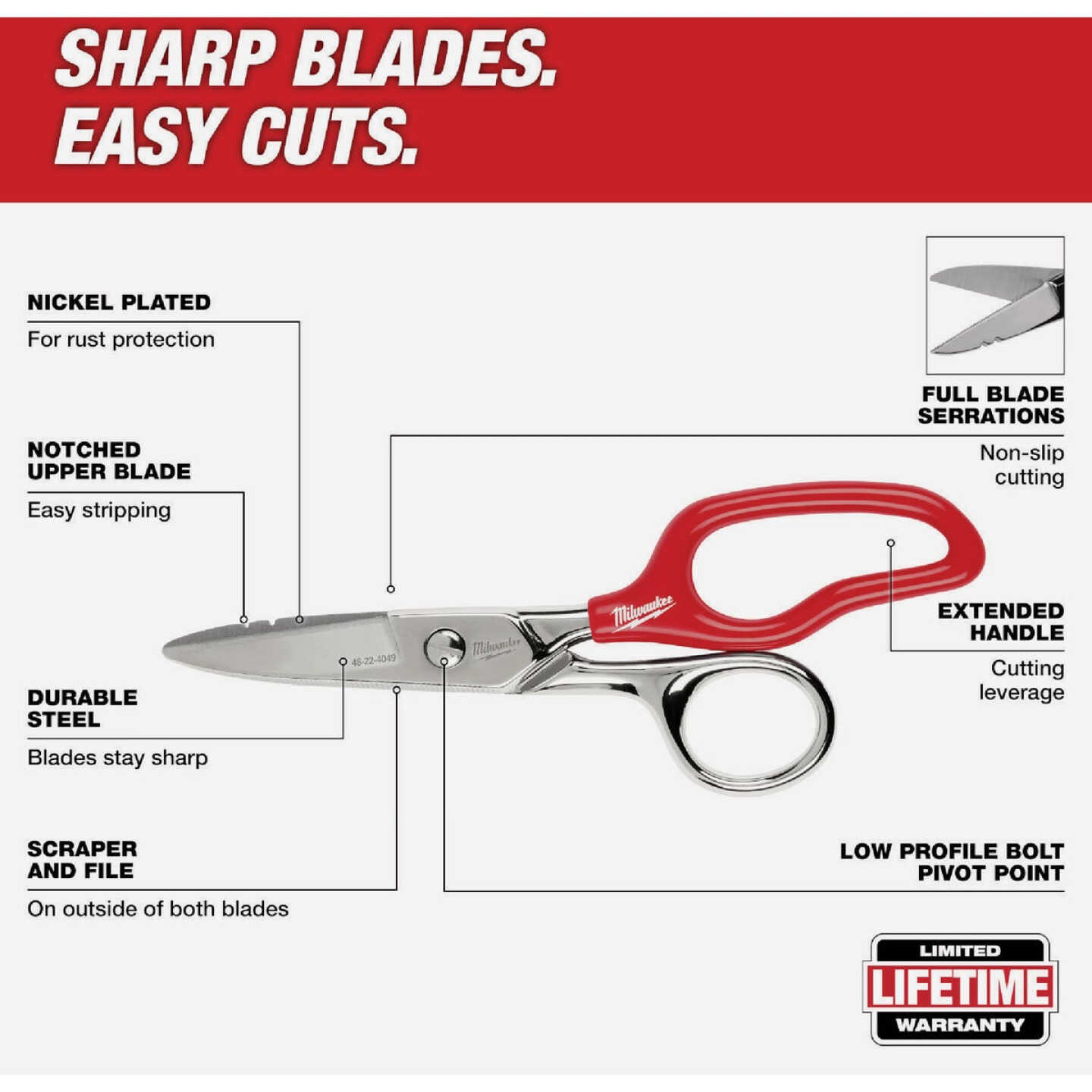Milwaukee Electrician Scissors with Extended Handle Image 3