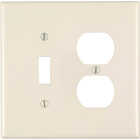 Leviton Mid-Way 2-Gang Thermoplastic Nylon Single Toggle/Duplex Outlet Wall Plate, Light Almond Image 1