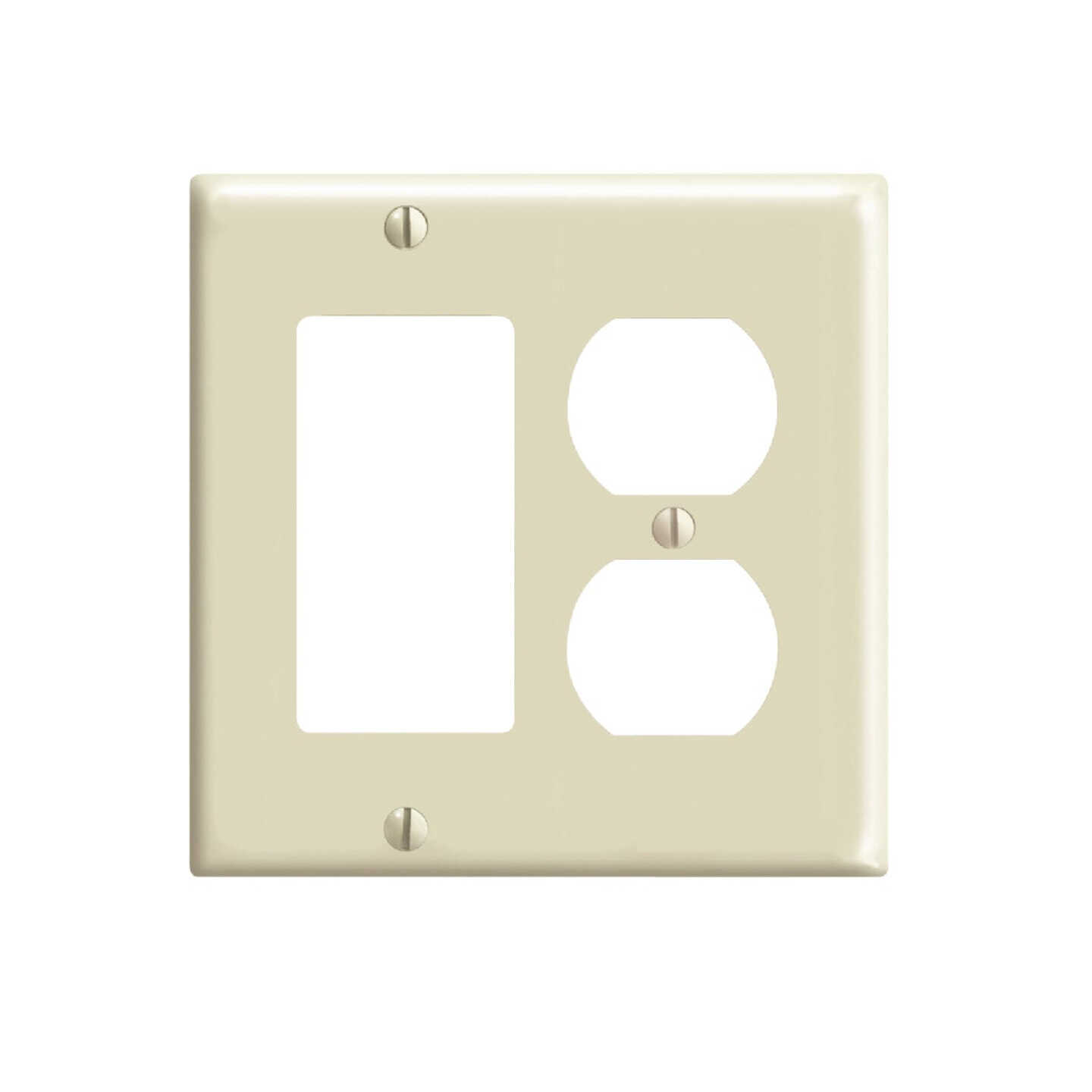 Leviton 2-Gang Smooth Plastic Single Rocker/Duplex Outlet Wall Plate, Ivory Image 1