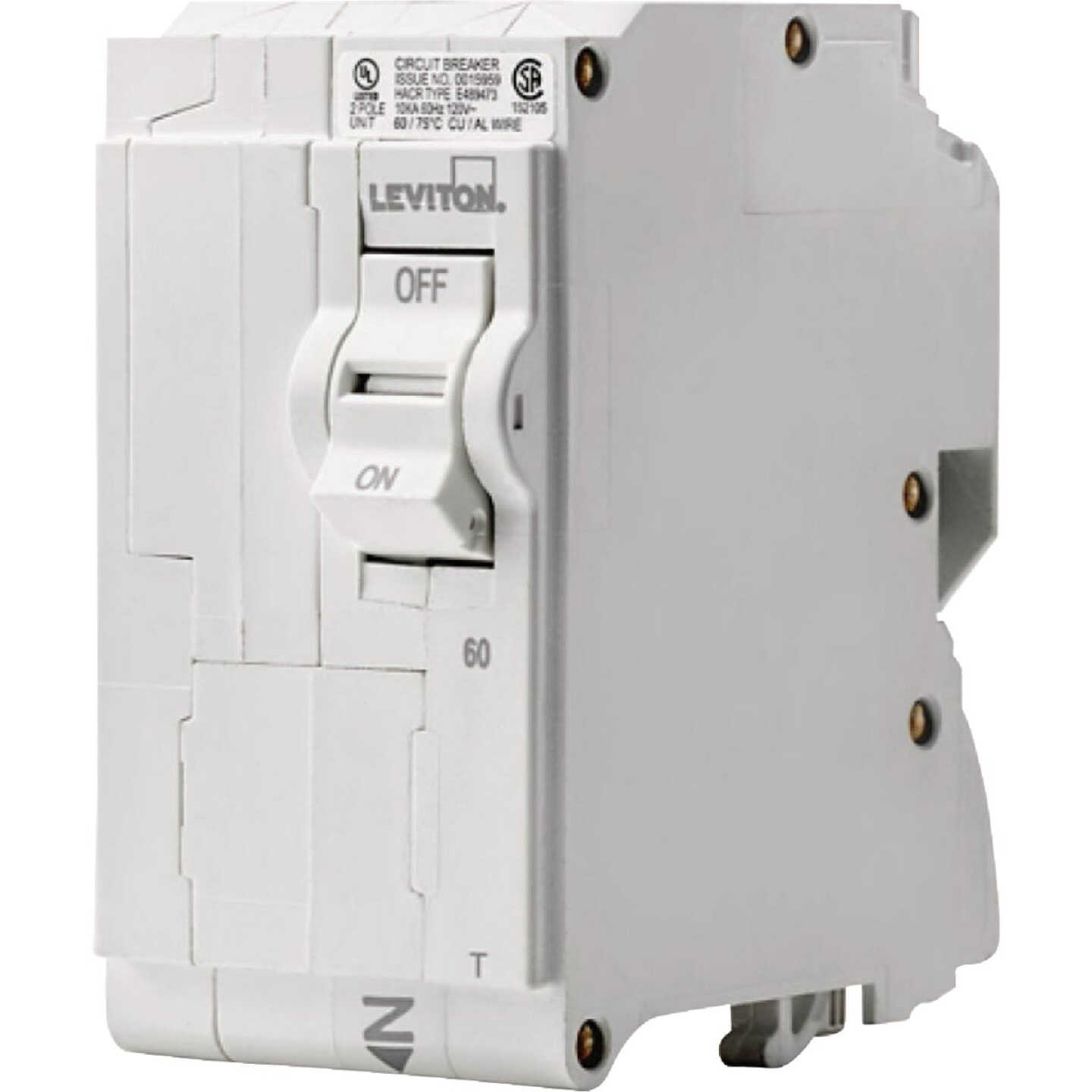 Leviton 60A Double-Pole Plug-On Standard Branch Thermal Magnetic Trip Circuit Breaker Image 1