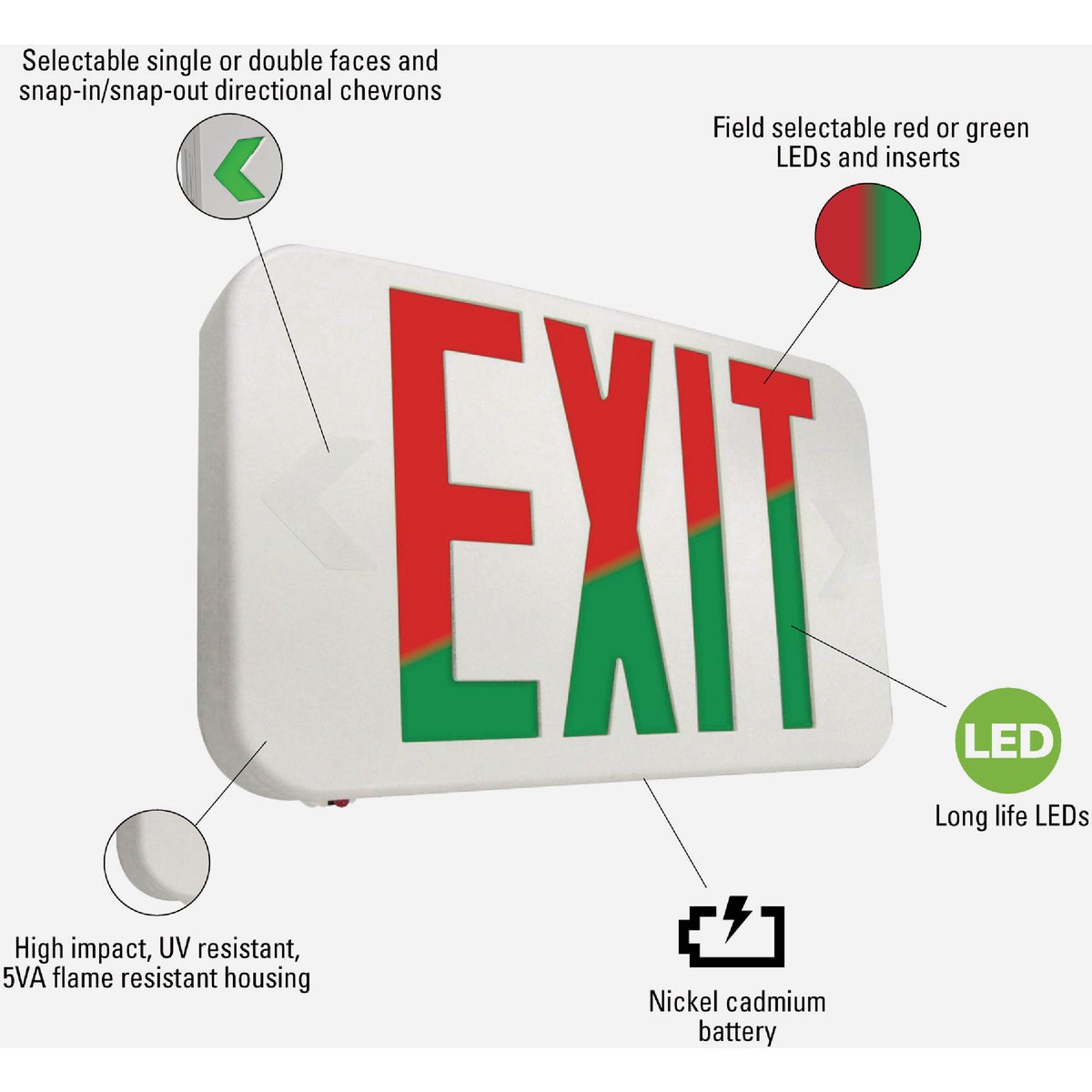 Sure-Lites Red/Green Selectable Lettering Polycarbonate LED Exit Sign Image 4
