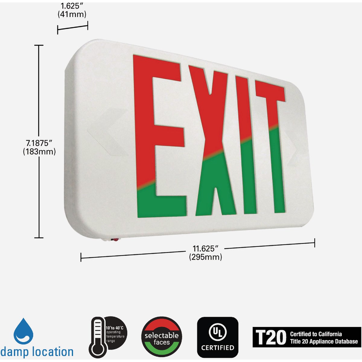 Sure-Lites Red/Green Selectable Lettering Polycarbonate LED Exit Sign Image 2