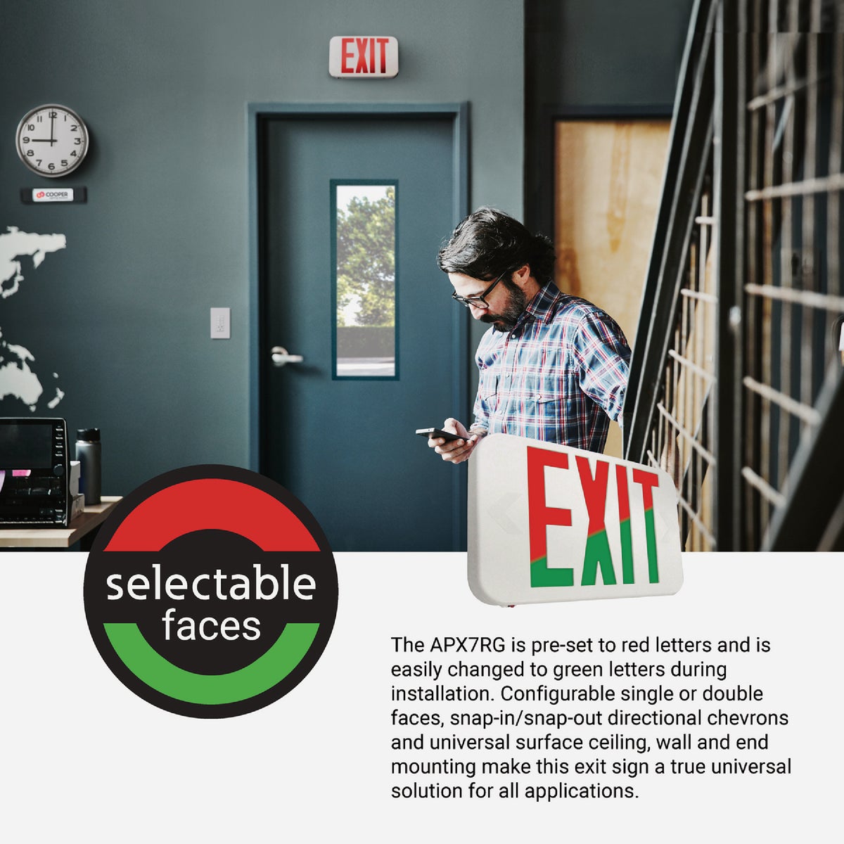 Sure-Lites Red/Green Selectable Lettering Polycarbonate LED Exit Sign Image 5