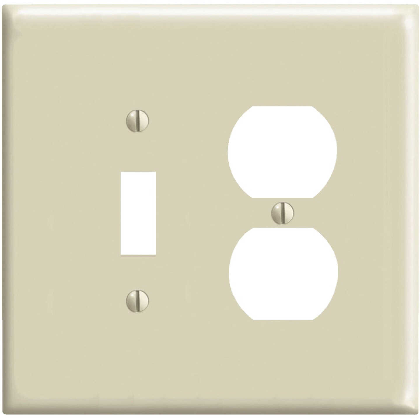 Leviton Mid-Way 2-Gang Thermoplastic Nylon Single Toggle/Duplex Outlet Wall Plate, Ivory Image 1