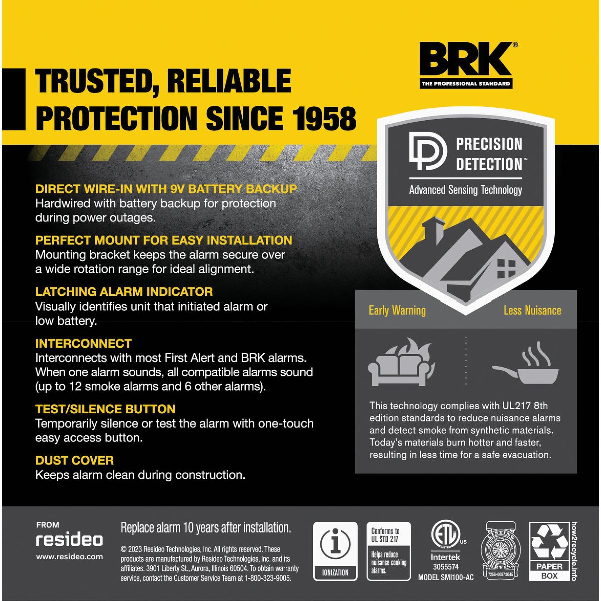 BRK SMI100-AC Interconnect Hardwire Ionization Smoke Alarm with Battery Backup Image 2