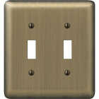Amerelle 2-Gang Stamped Steel Toggle Switch Wall Plate, Brushed Brass Image 1