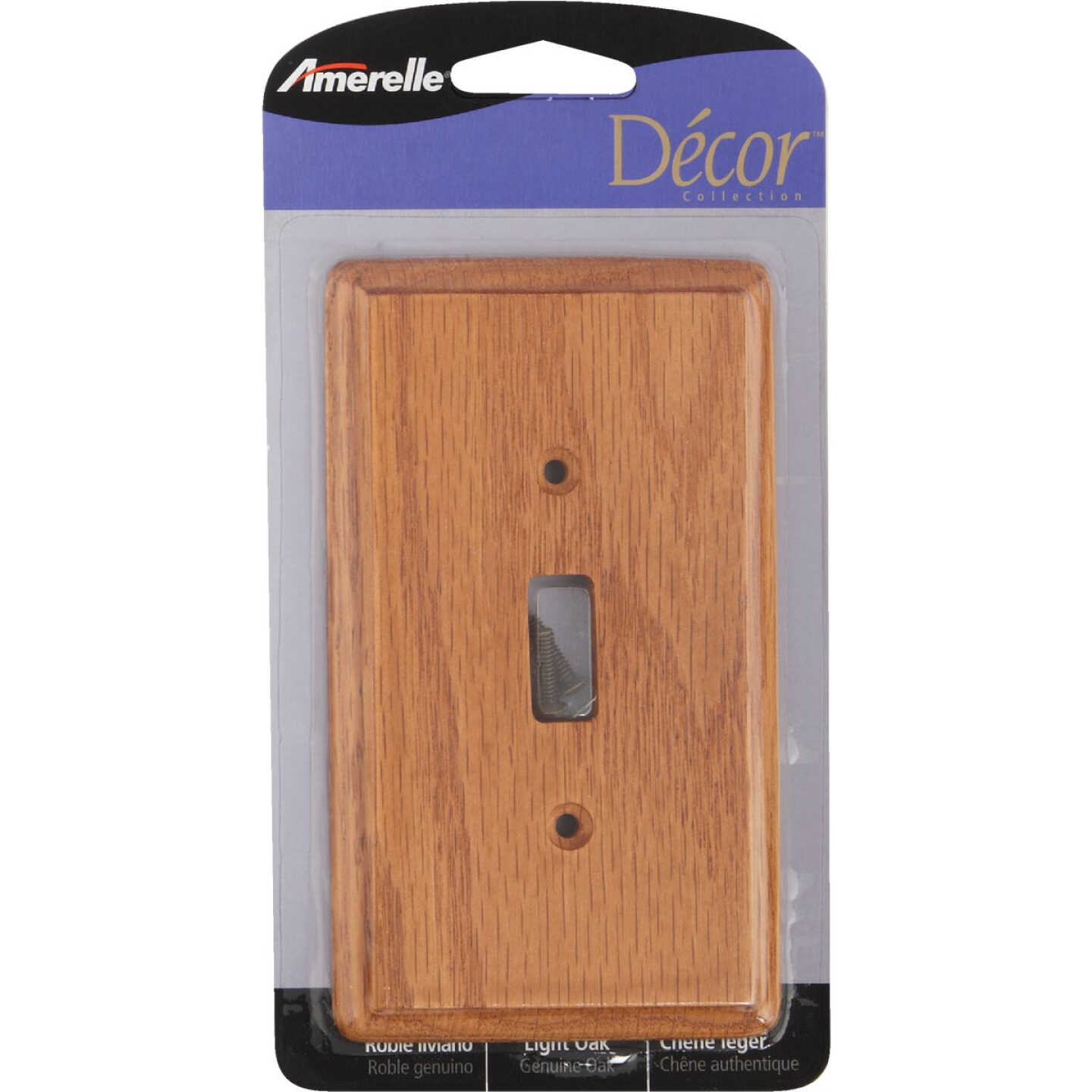Amerelle 1-Gang Solid Oak Toggle Switch Wall Plate, Light Oak Image 2