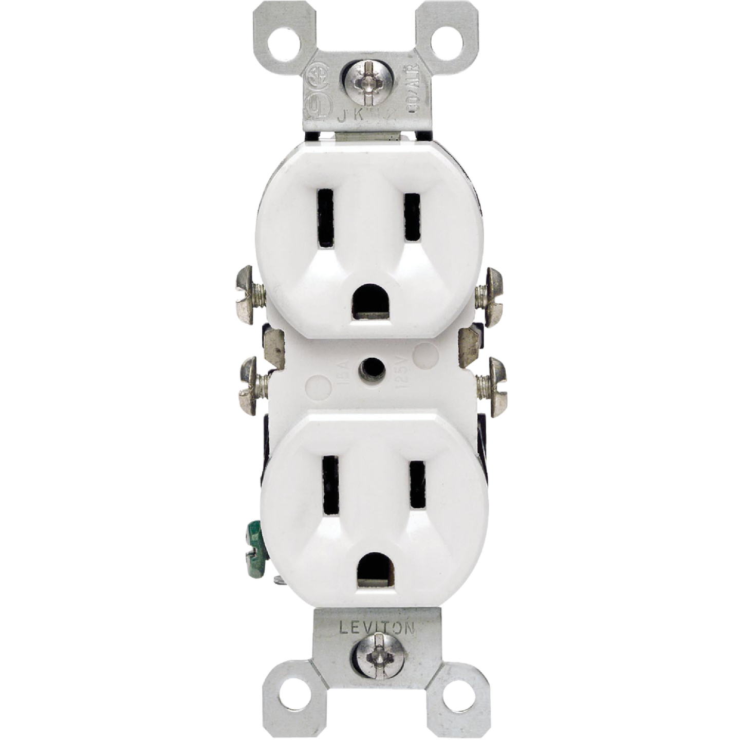 Leviton 15A White Residential Grade 5-15R Copper/Aluminum Duplex Outlet Image 1