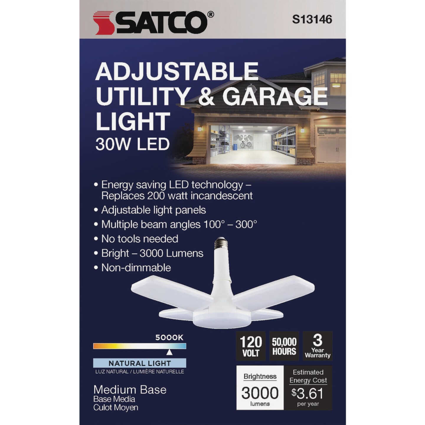 Satco Nuvo 200W Incandescent Equivalent Medium Base Multi-Beam LED High-Intensity Replacement Light Bulb Image 2