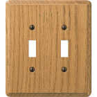 Amerelle 2-Gang Solid Oak Toggle Switch Wall Plate, Light Oak Image 1